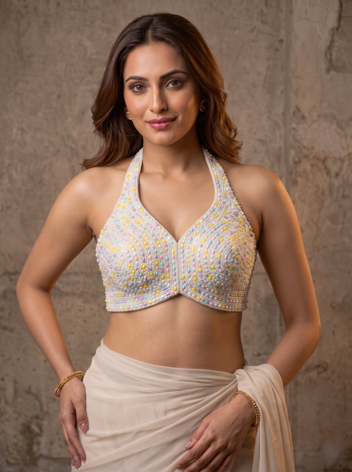Janhvi Pearl Halter Neck Blouse