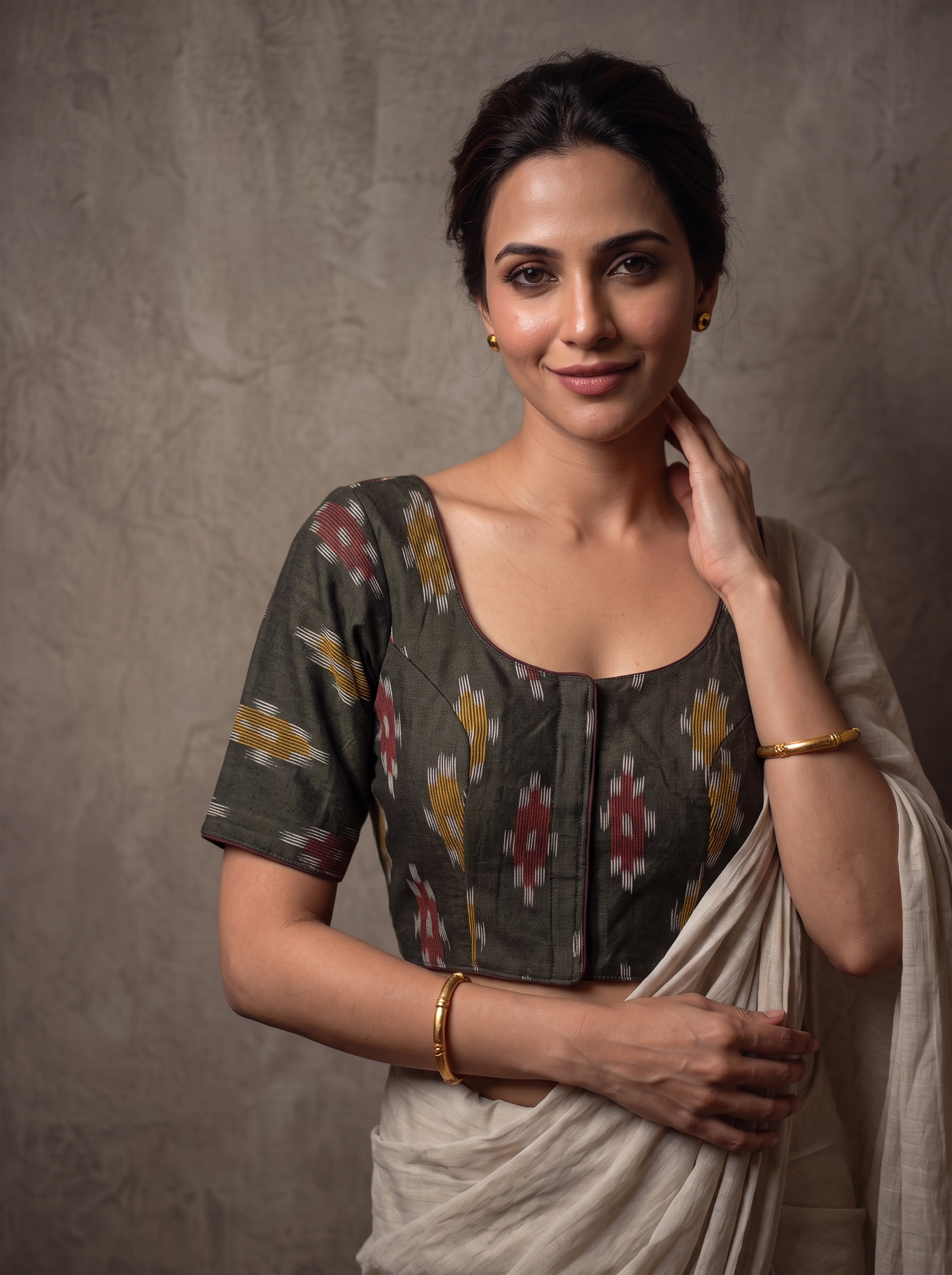 Classic Ikkath Designer Front-Open Blouse