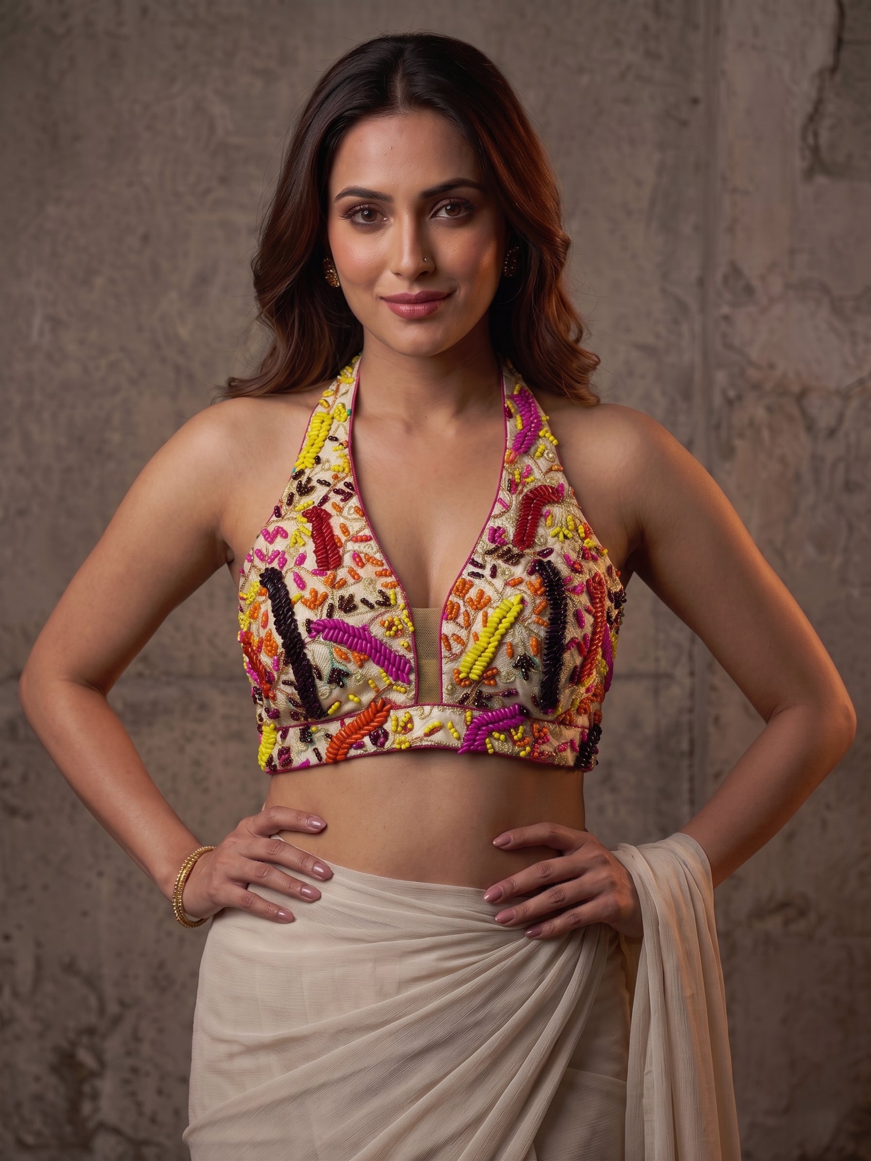 Pearl Luxe Halter Neck Blouse