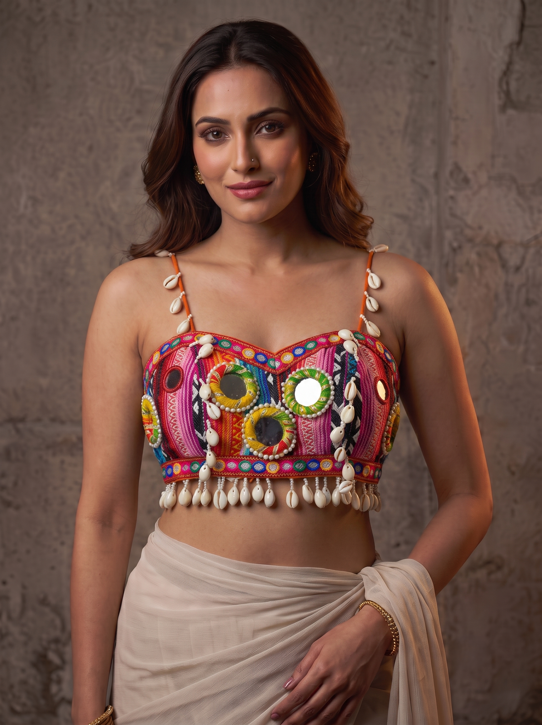 Navratna Mirror & Shell Designer Strap Blouse