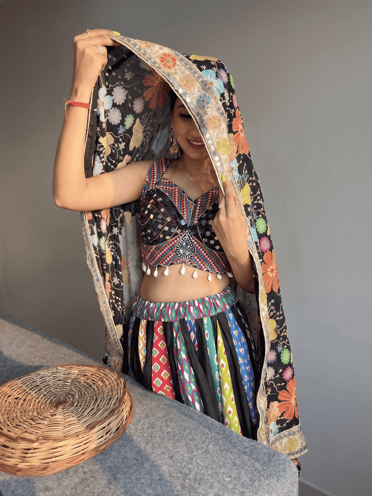 Navratri Mirror Work Lehenga With Fancy Dupatta