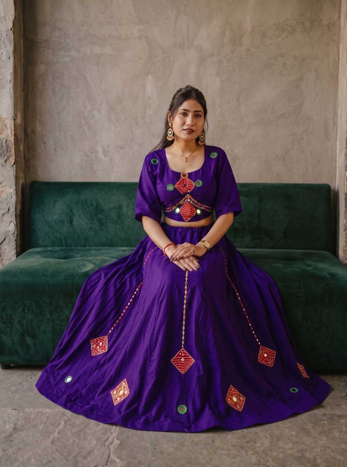 Aabha Hand Mirror Work Lehenga