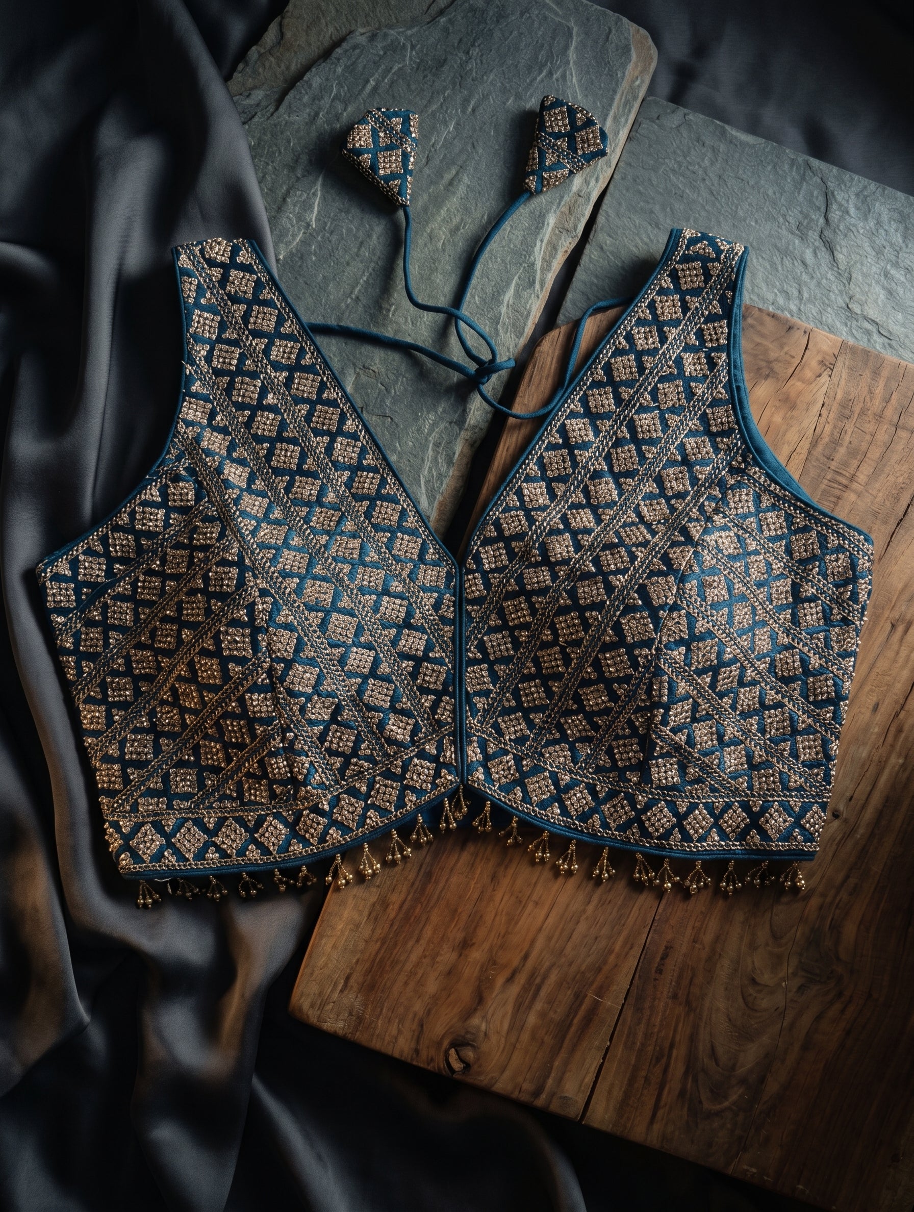 Heavy Stone Work Designer V-Neck Lace Blouse