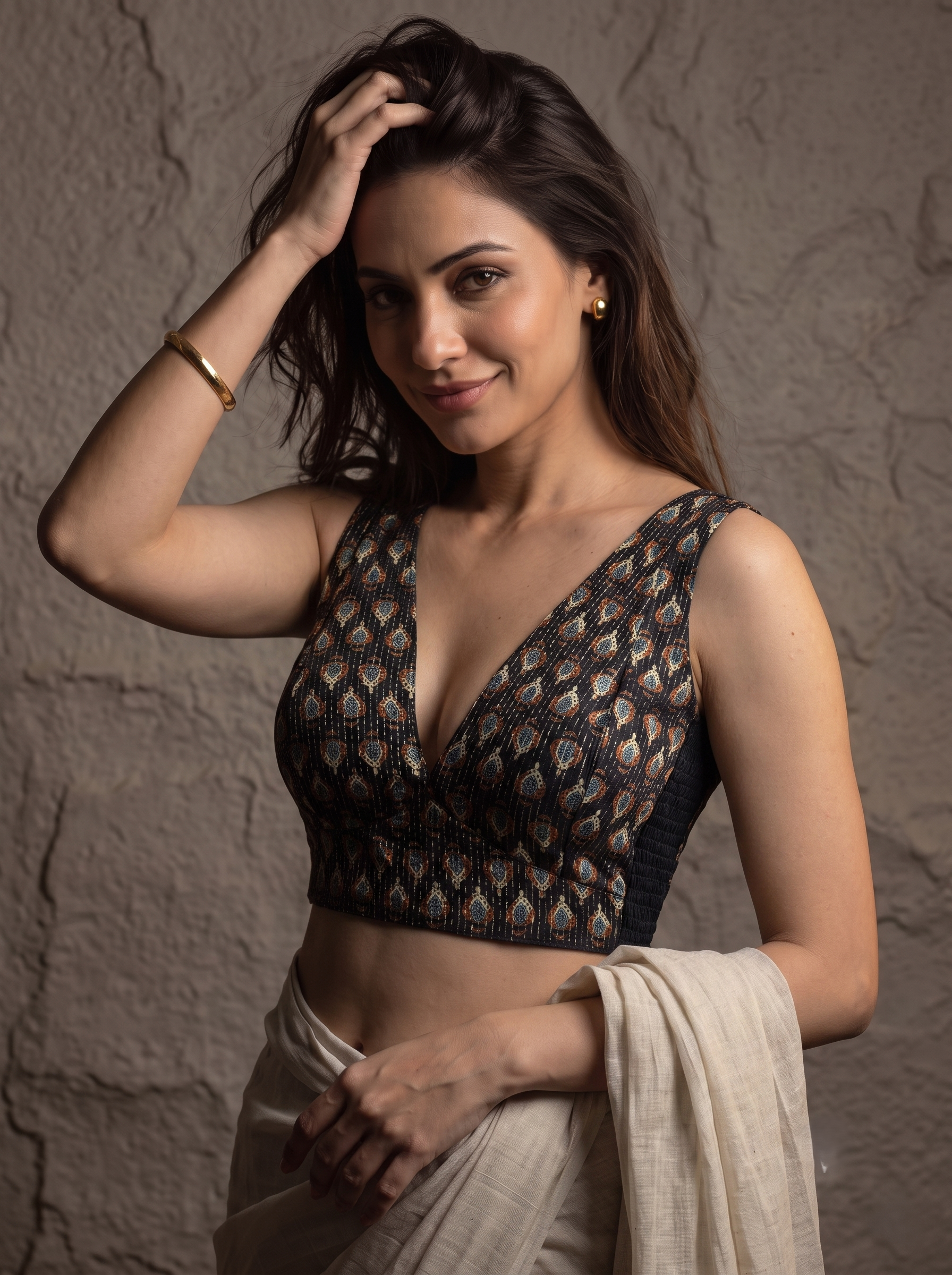 Pure Cotton V-Neck Streachble Blouse