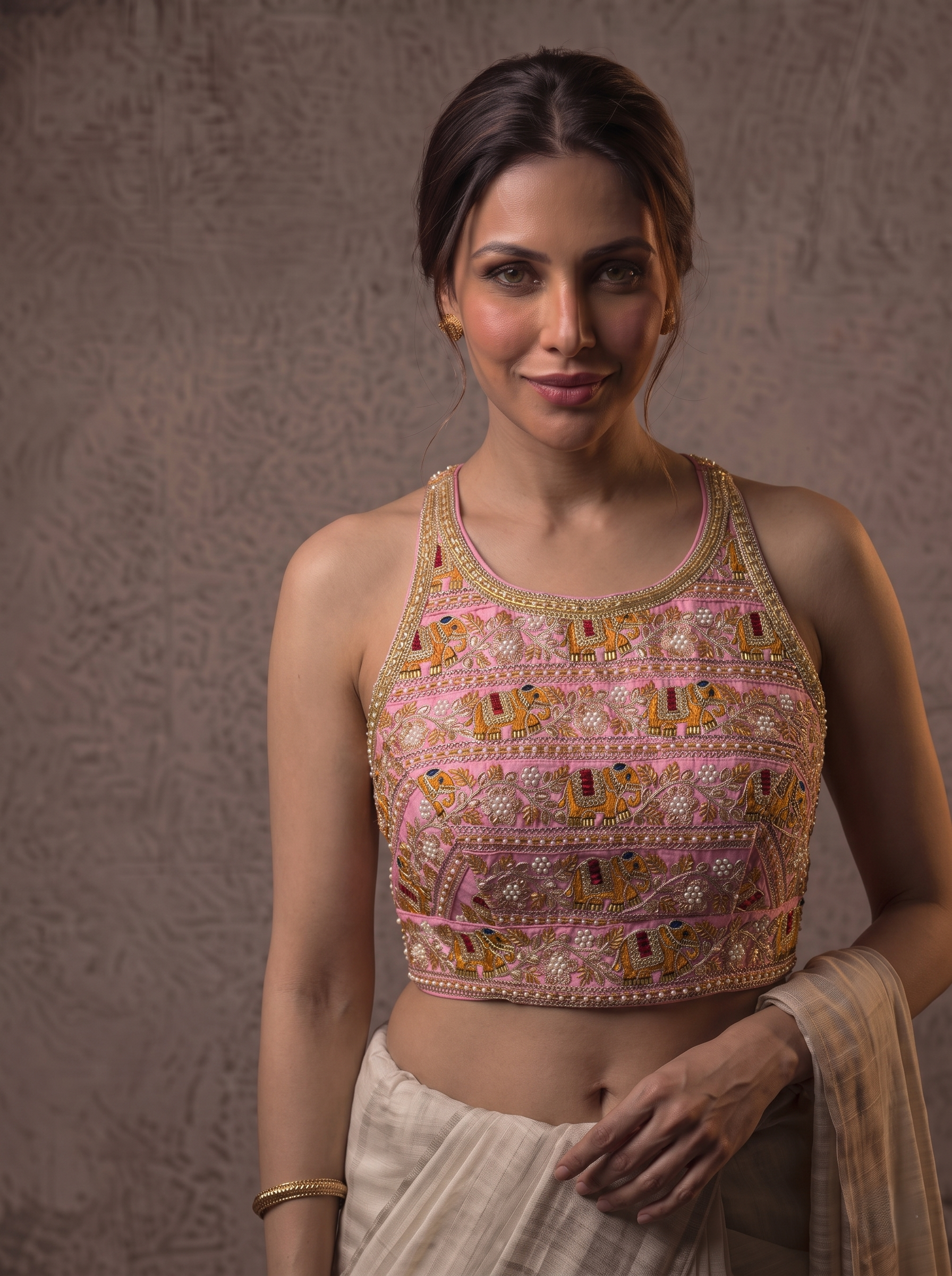 Elegant Sequence Embroidery Lace Work Blouse