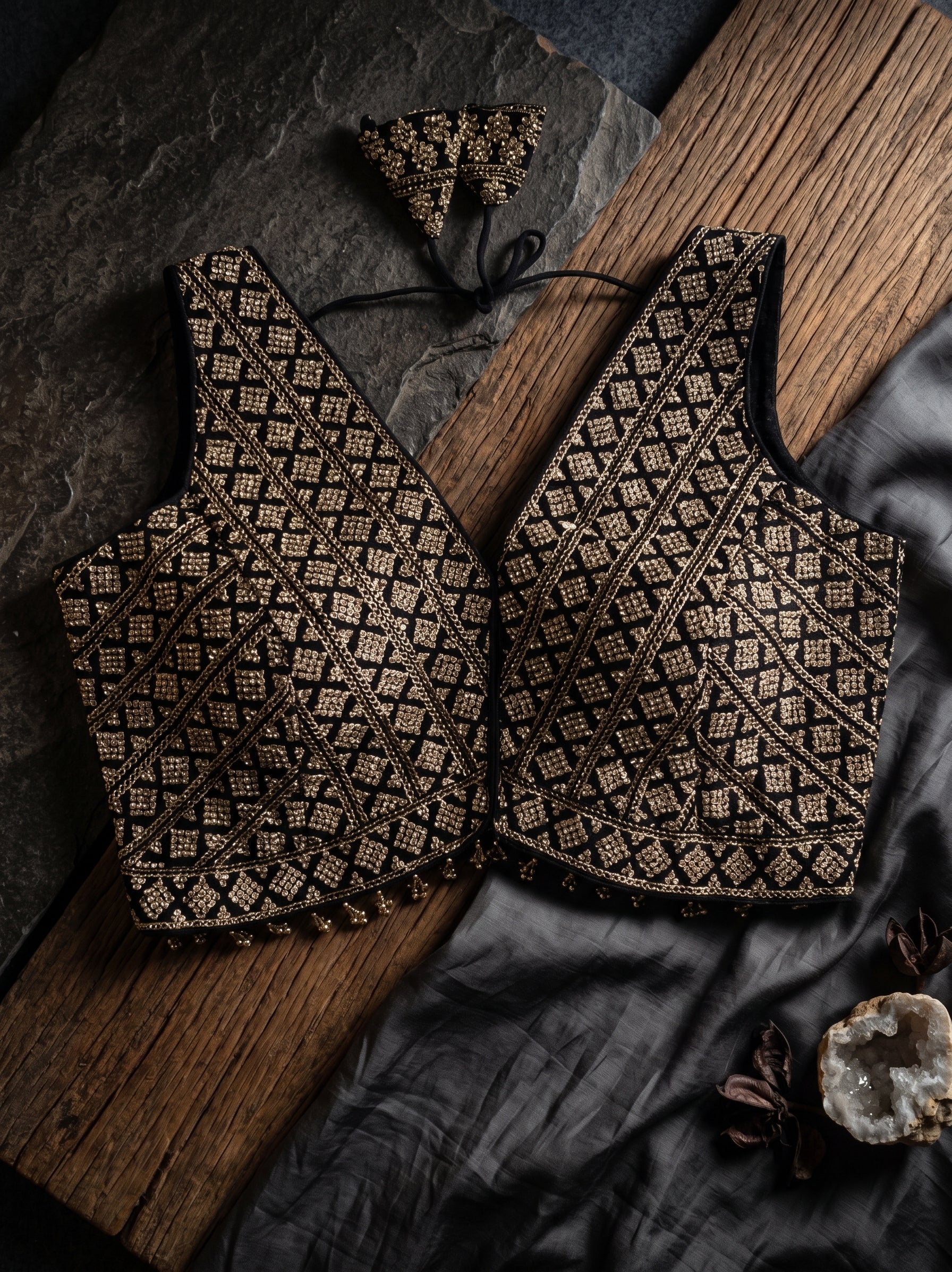 Heavy Stone Work Designer V-Neck Lace Blouse