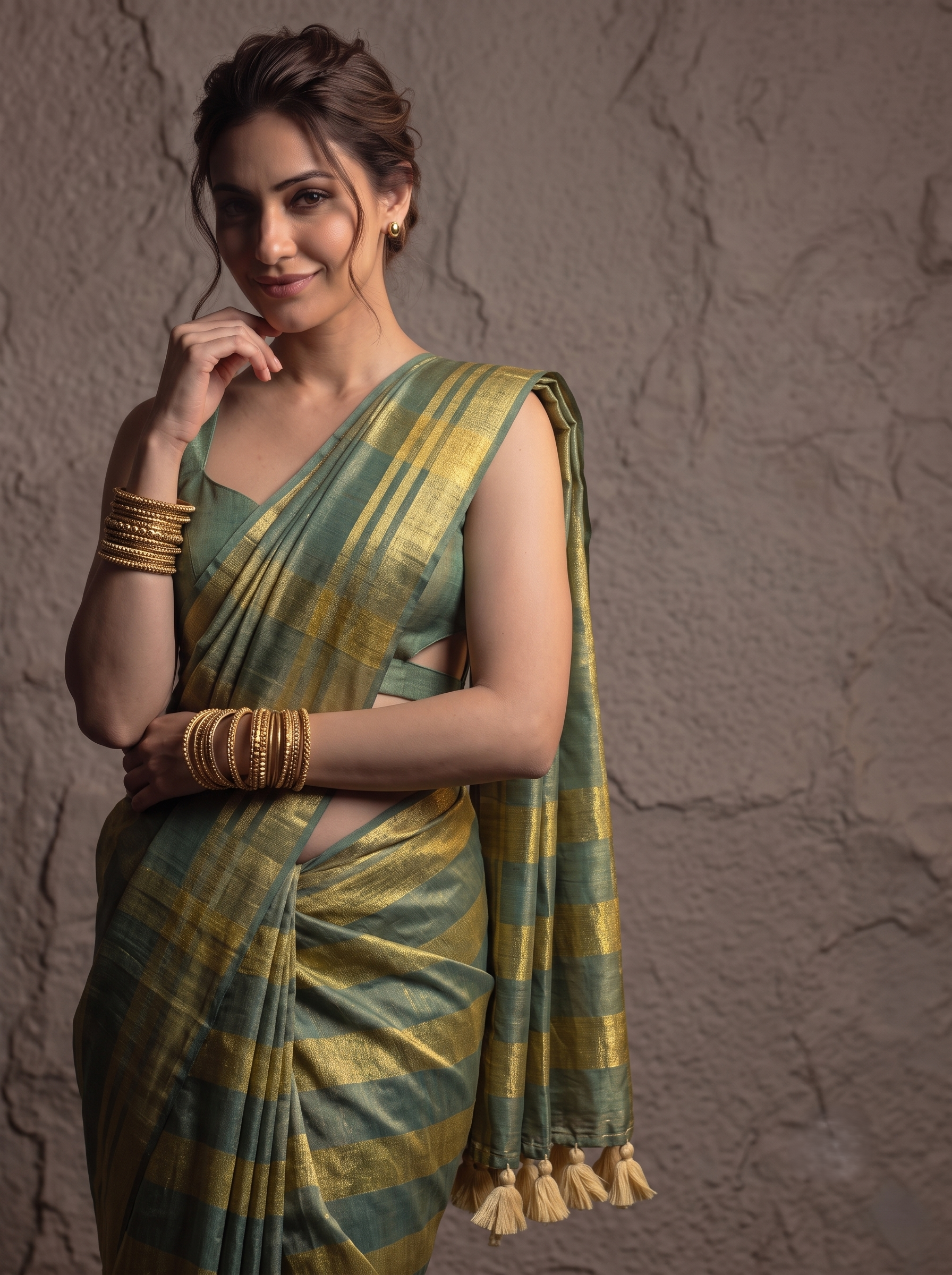 Pastel Checks Charm Linen Tissue Saree