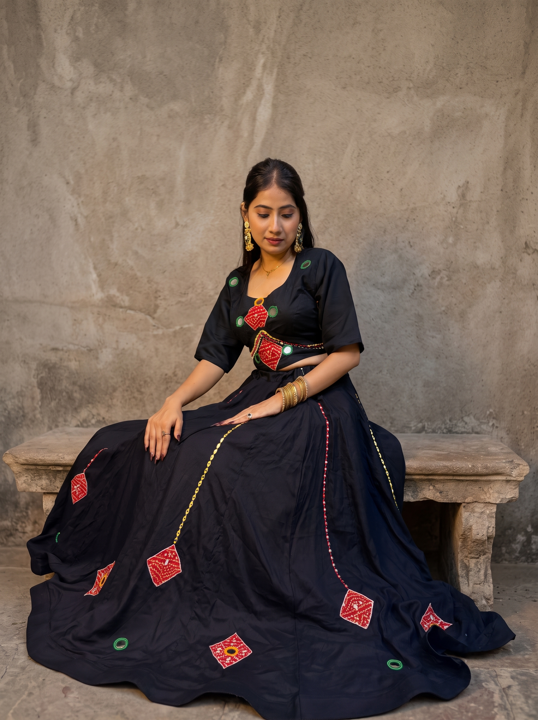 Aabha Hand Mirror Work Lehenga
