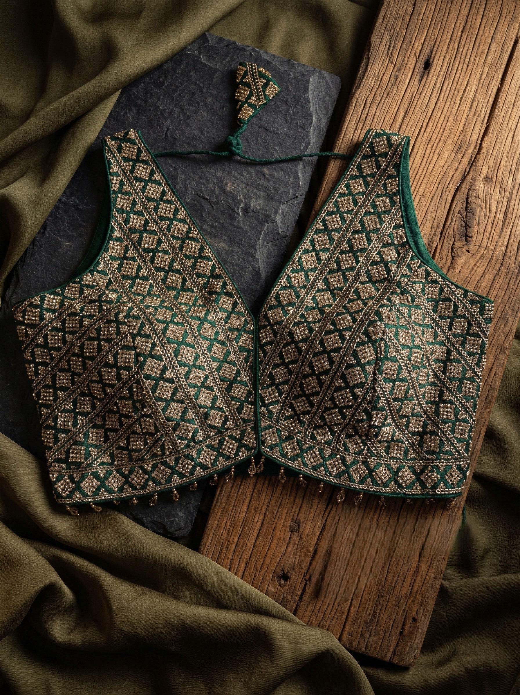 Heavy Stone Work Designer V-Neck Lace Blouse