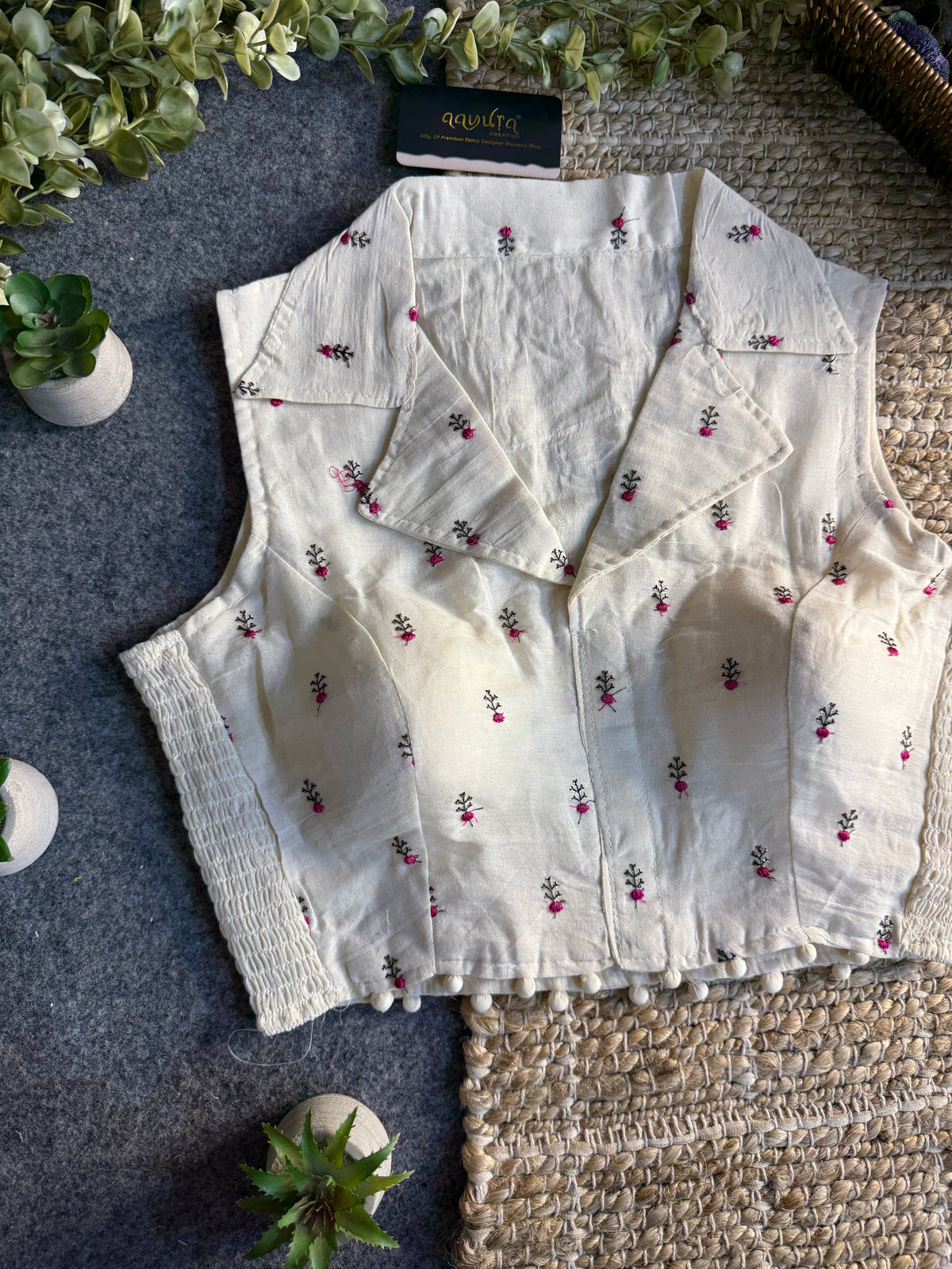 Classic Off-White Stretchable Embroidery Blouse