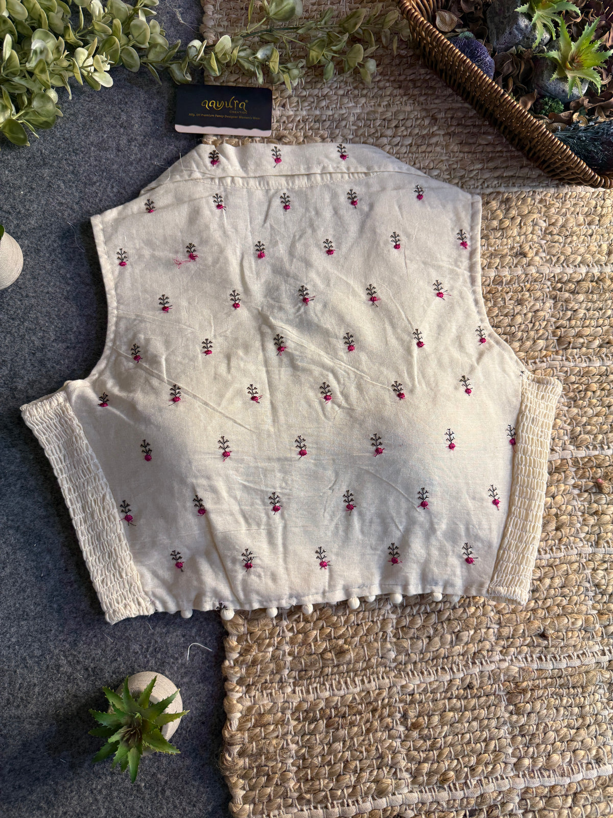 Classic Off-White Stretchable Embroidery Blouse