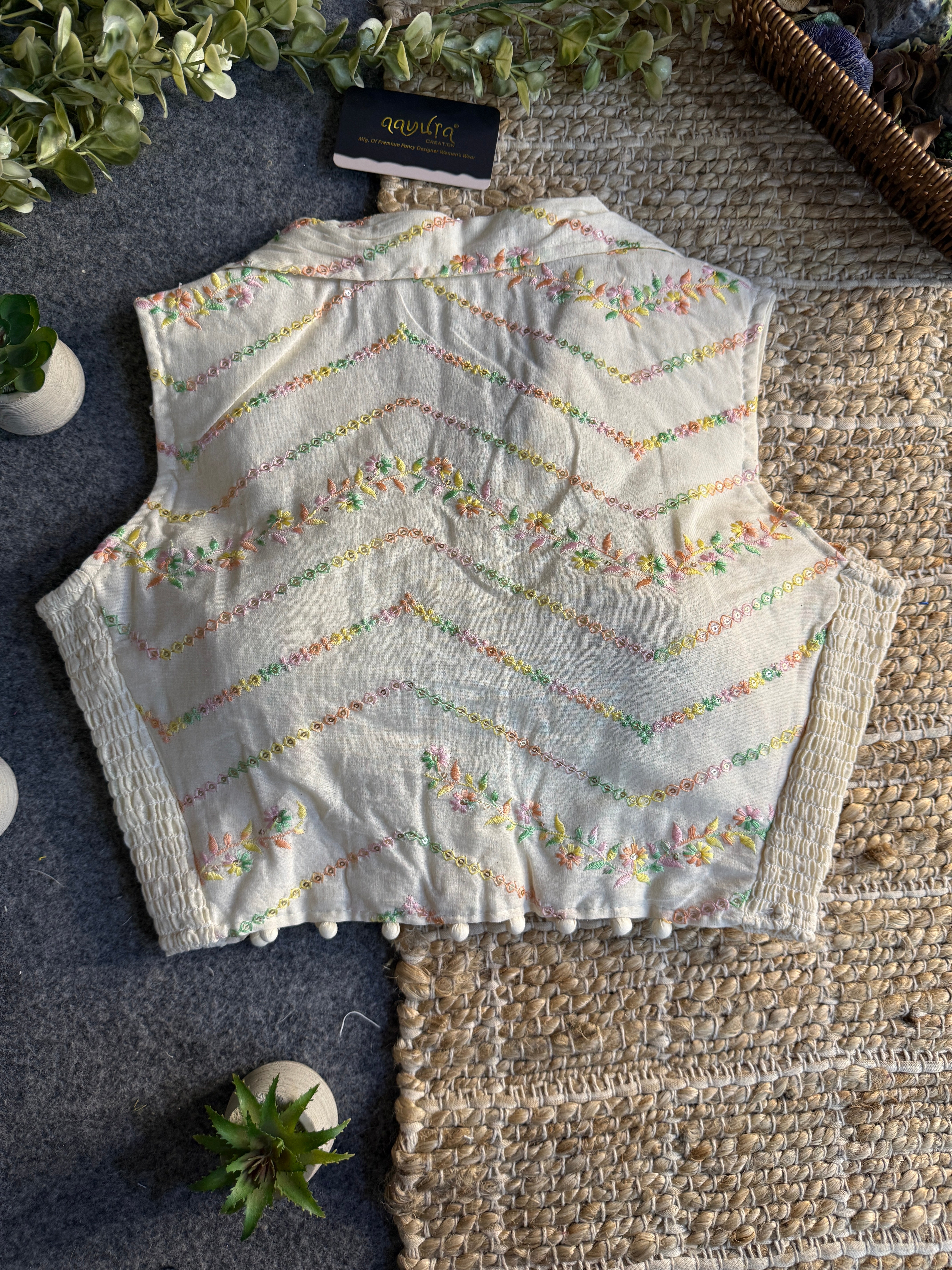 Classic Off-White Stretchable Embroidery Blouse