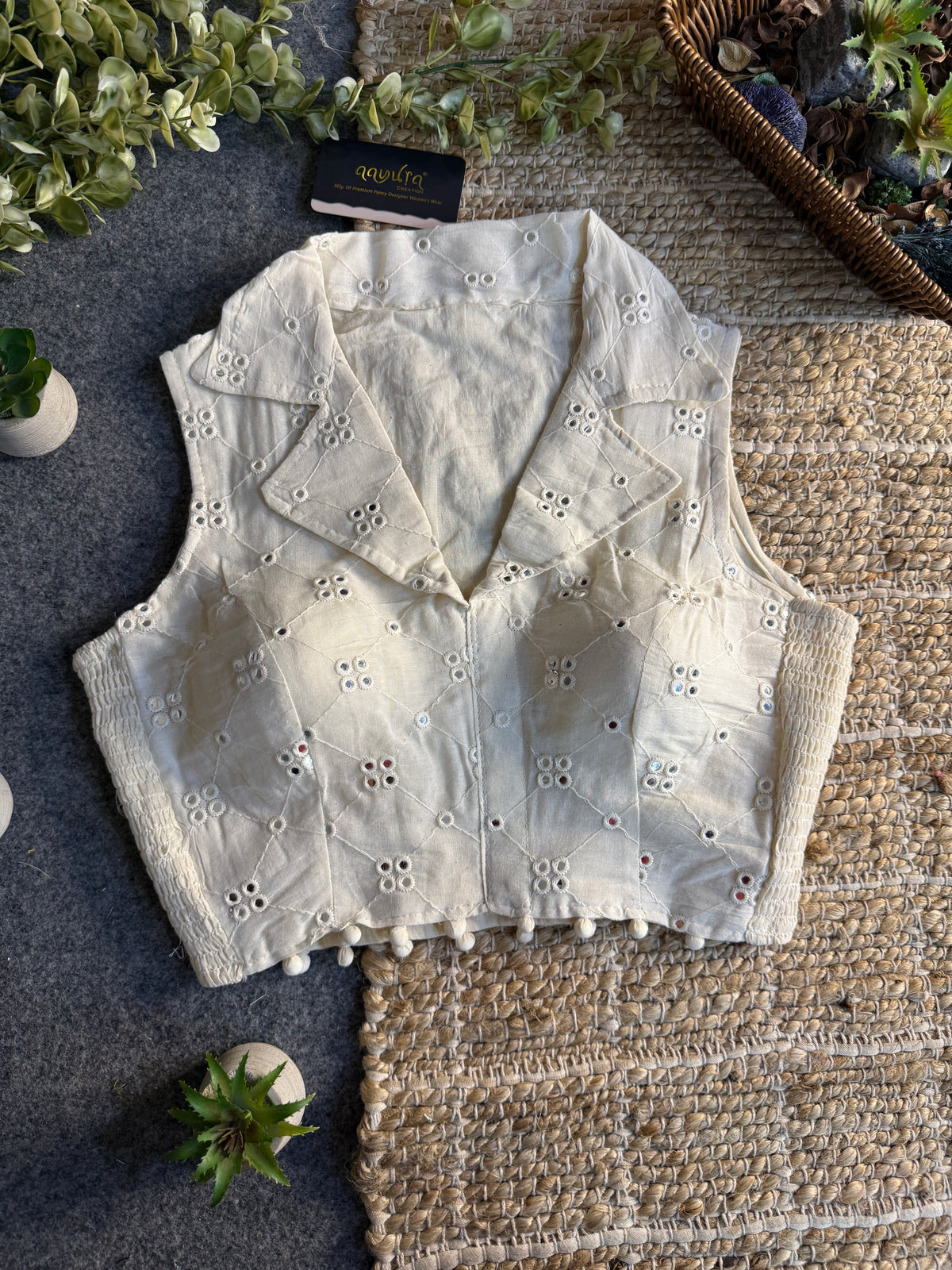 Classic Off-White Stretchable Embroidery Blouse