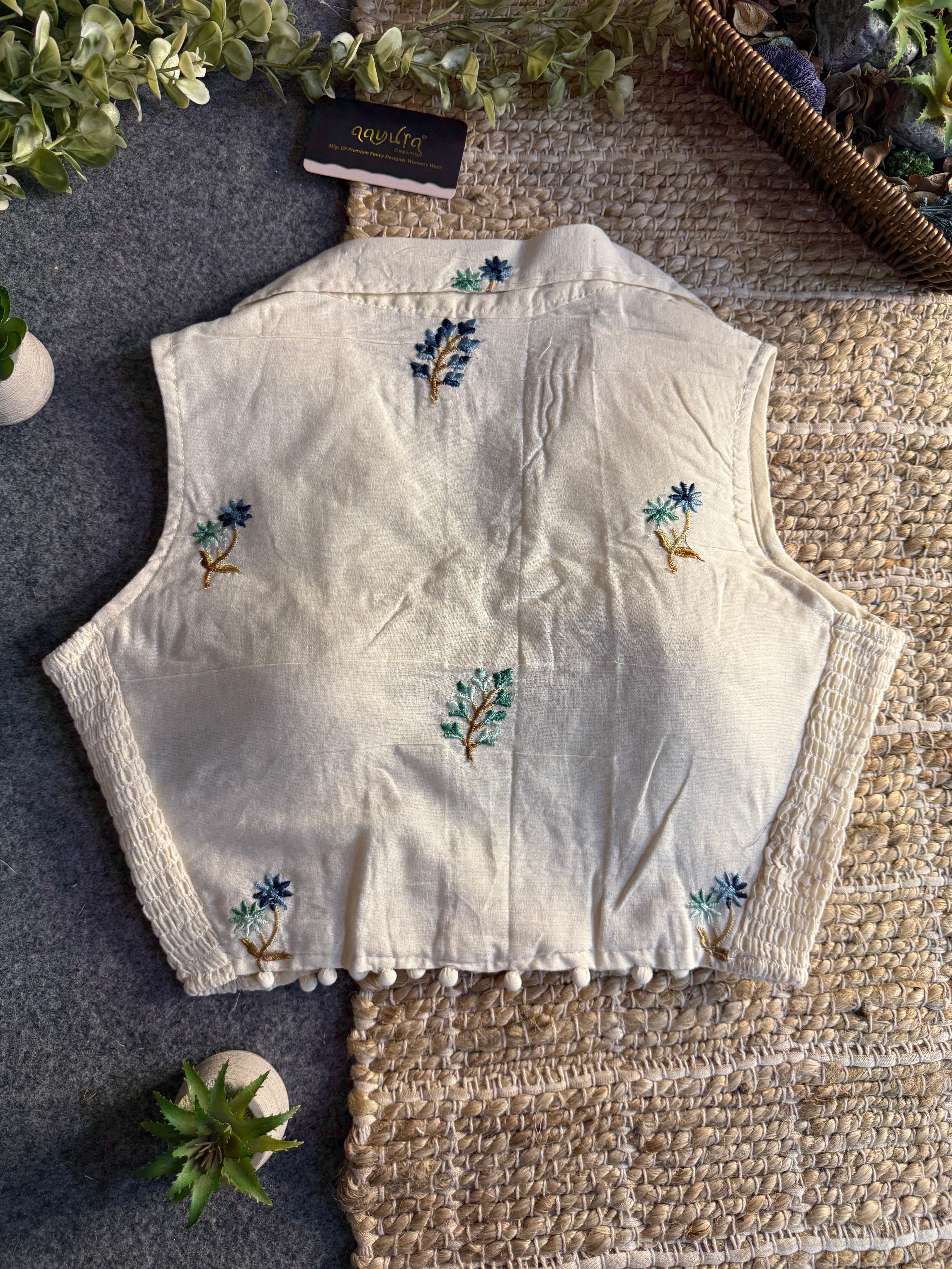 Classic Off-White Stretchable Embroidery Blouse