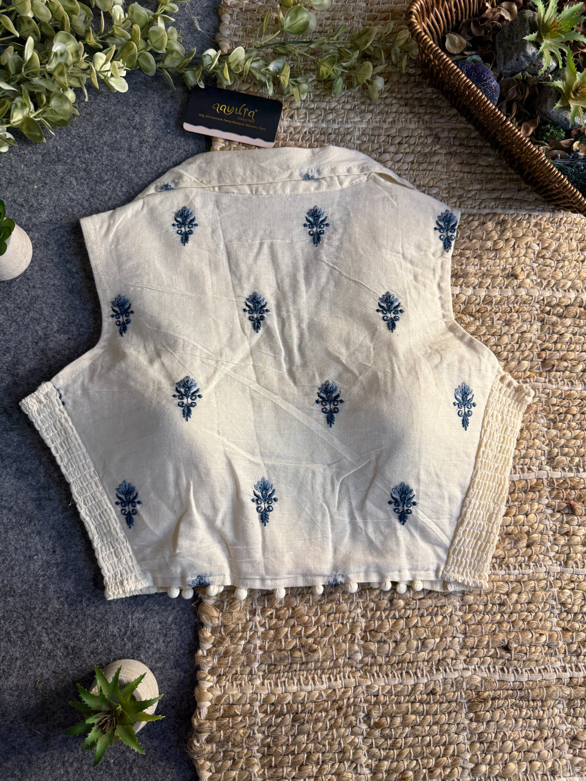 Classic Off-White Stretchable Embroidery Blouse