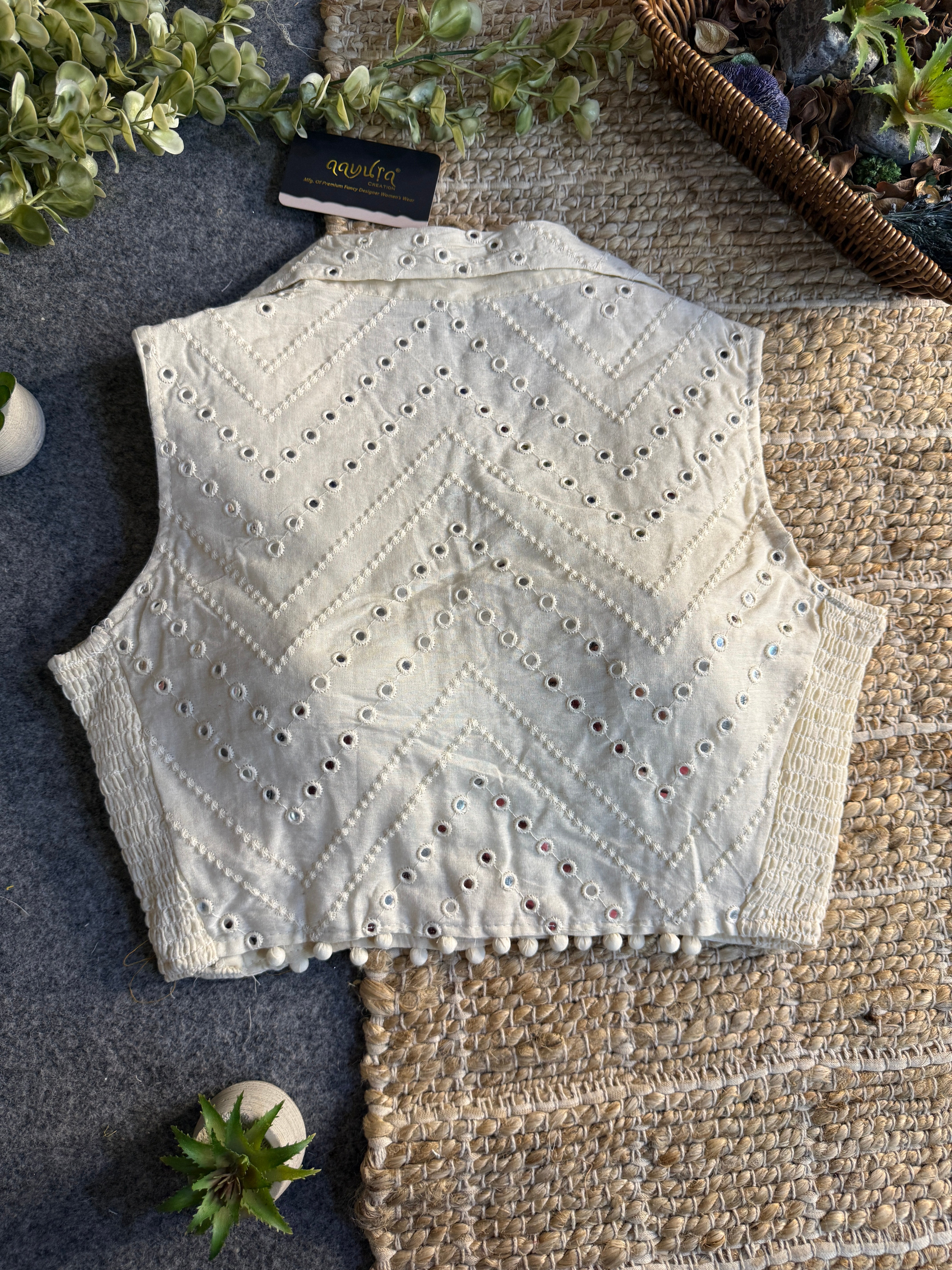 Classic Off-White Stretchable Embroidery Blouse