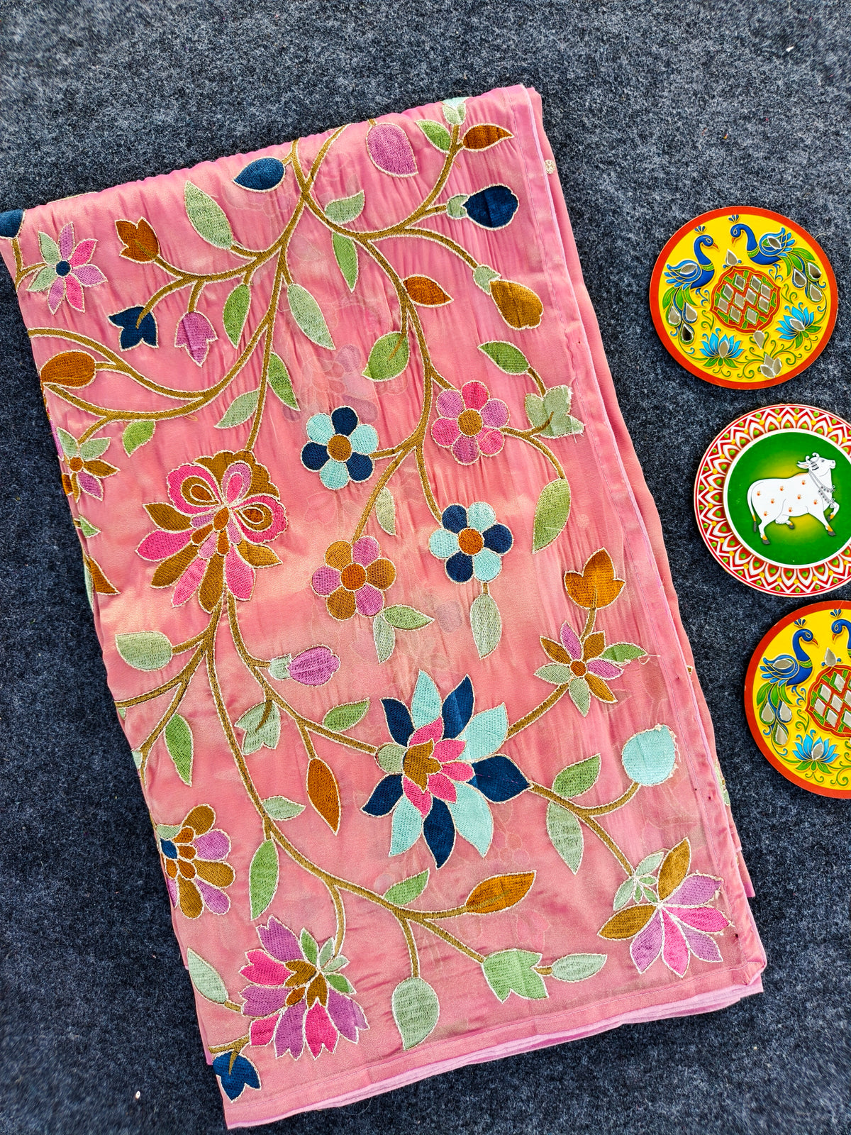 Apsara Floral Embroidered Tissue Silk Saree