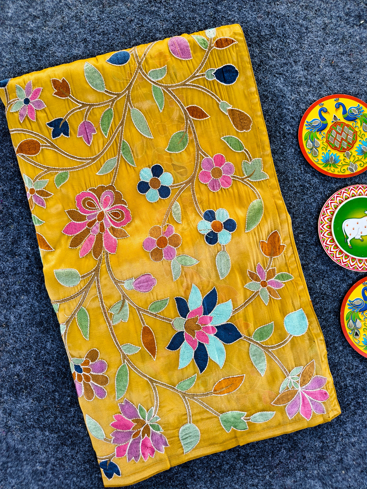 Apsara Floral Embroidered Tissue Silk Saree