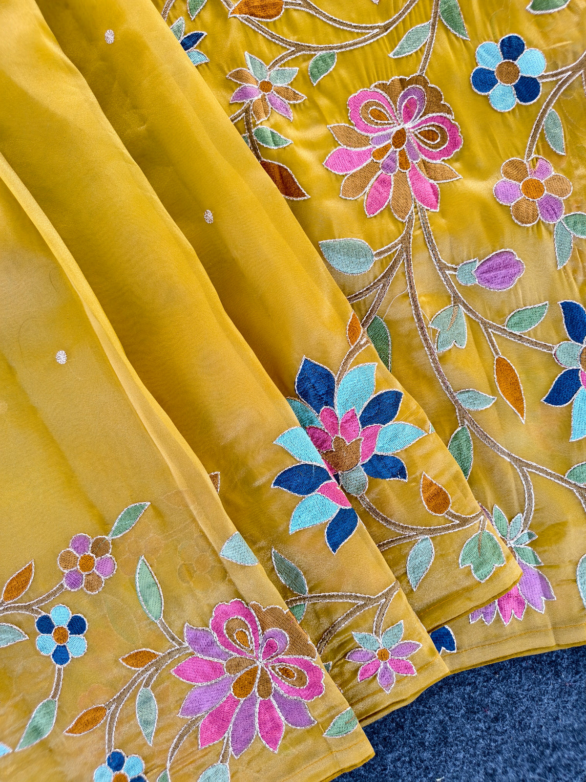 Apsara Floral Embroidered Tissue Silk Saree