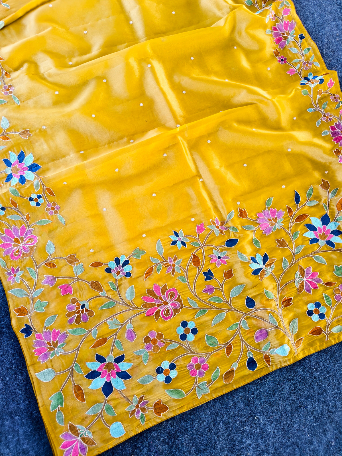 Apsara Floral Embroidered Tissue Silk Saree
