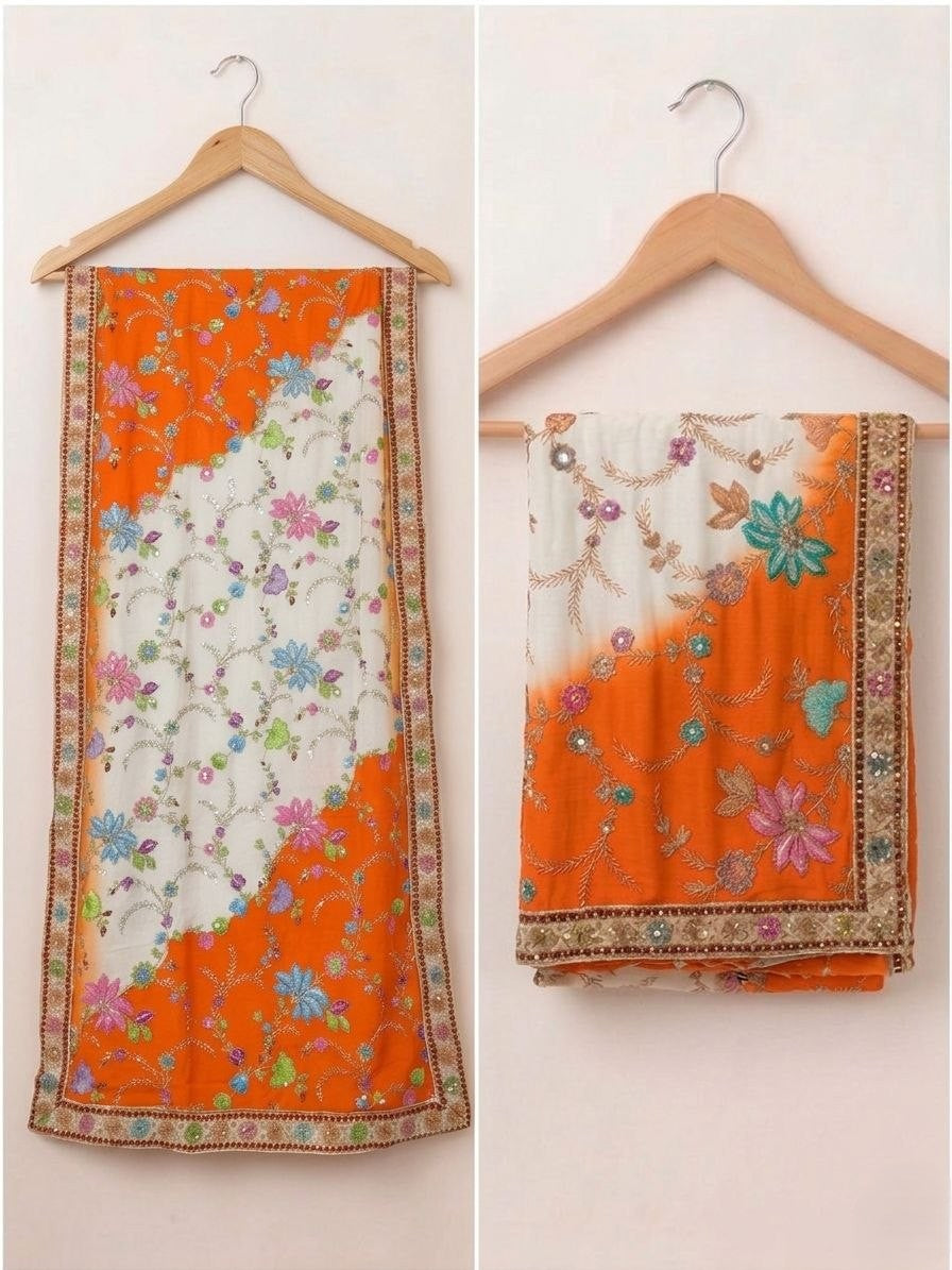 Rangriti Threadwork Chinon Dupatta
