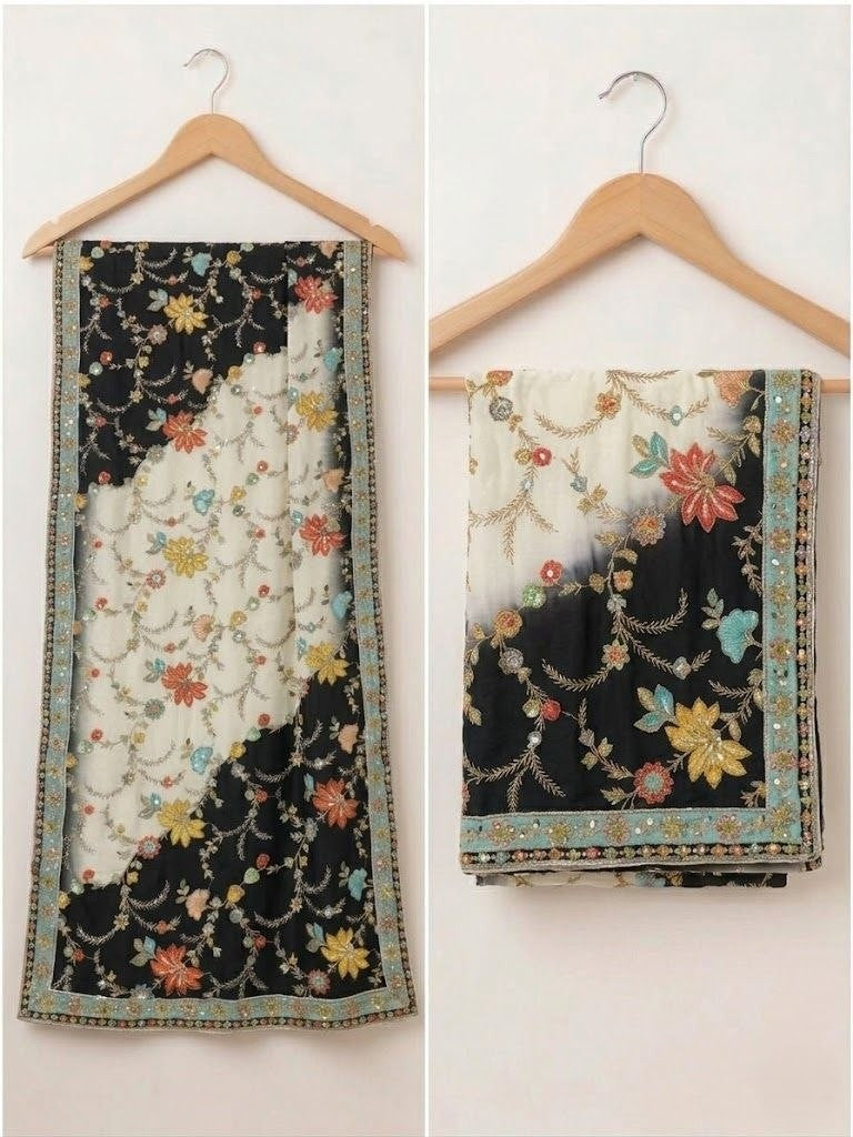 Rangriti Threadwork Chinon Dupatta