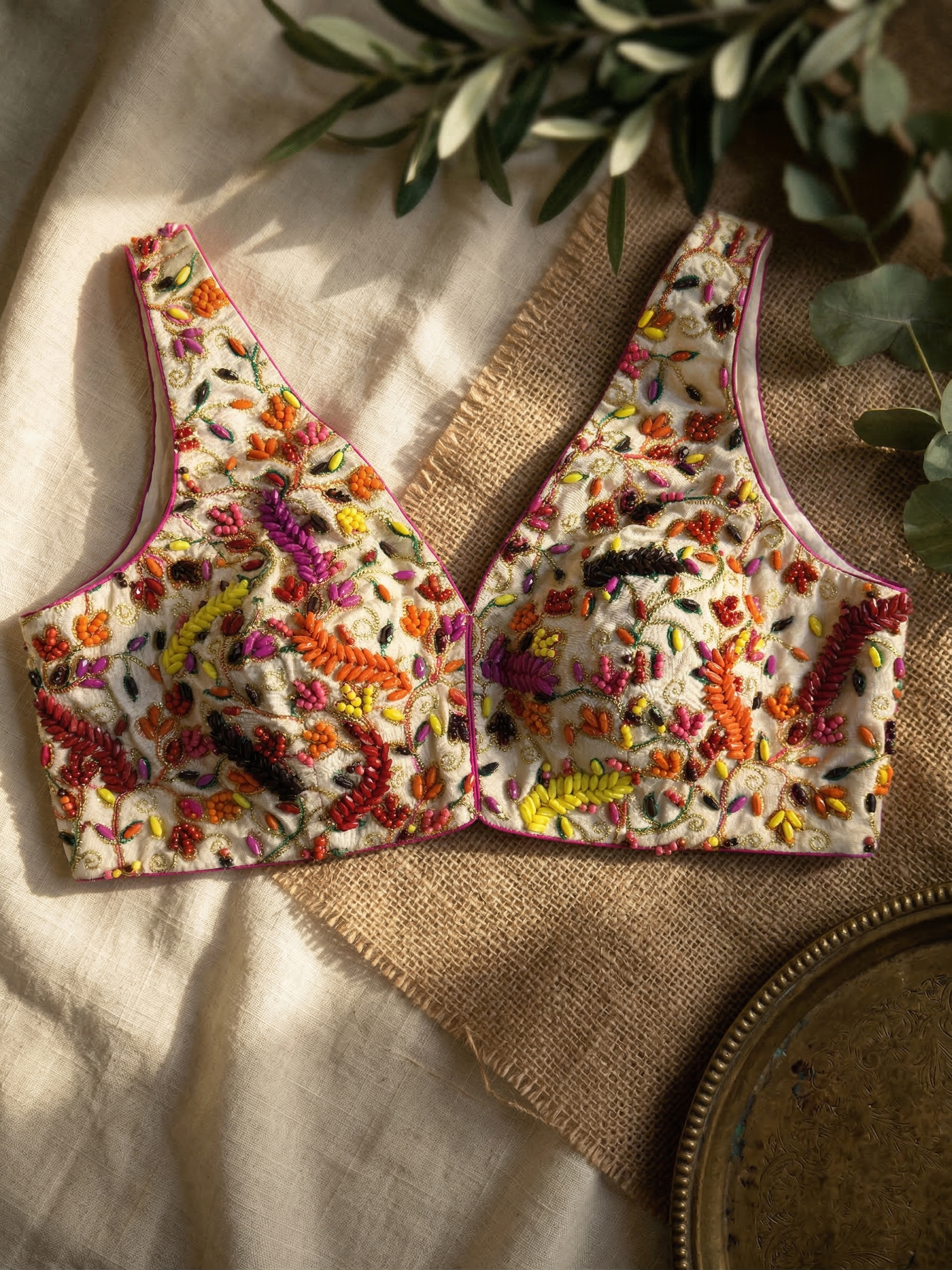 Royal Pearl Embroidery Silk Blouse