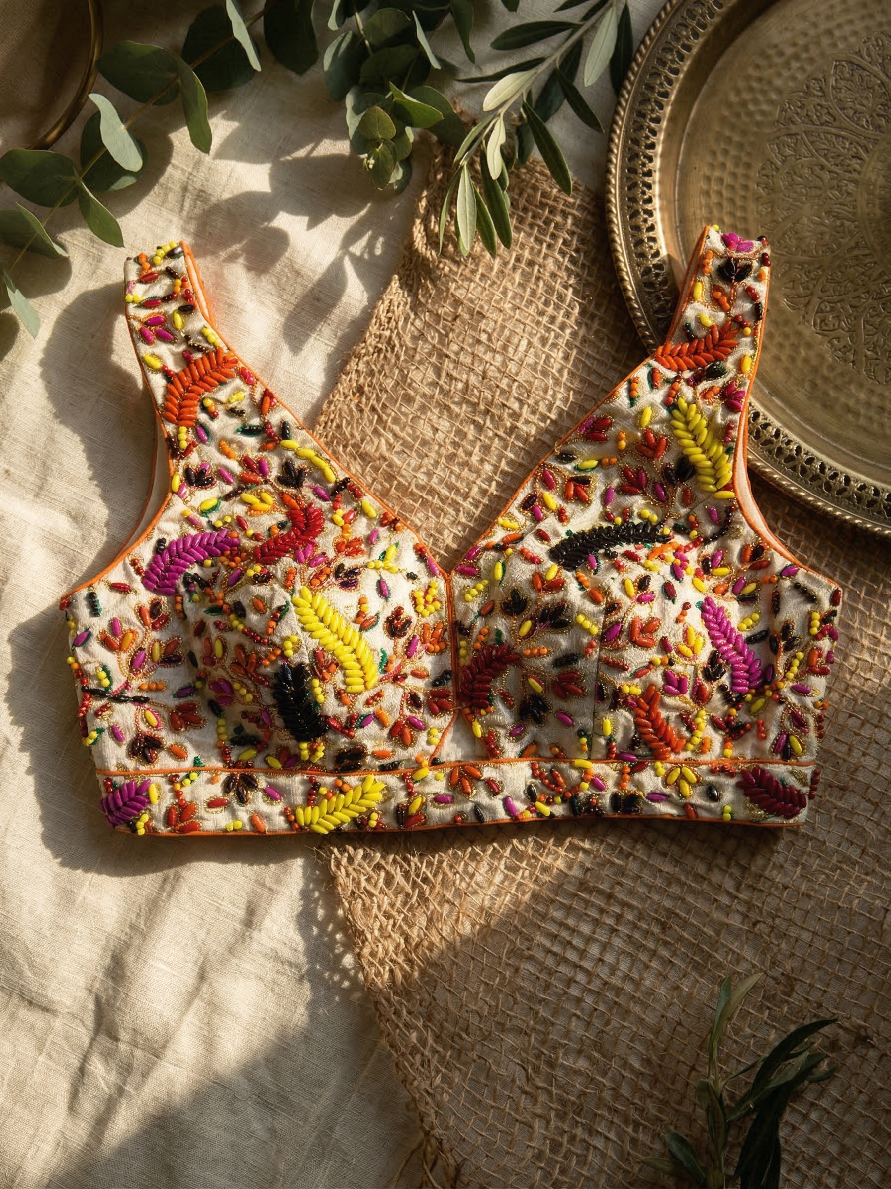 Classic Pearl Embroidery Silk Blouse