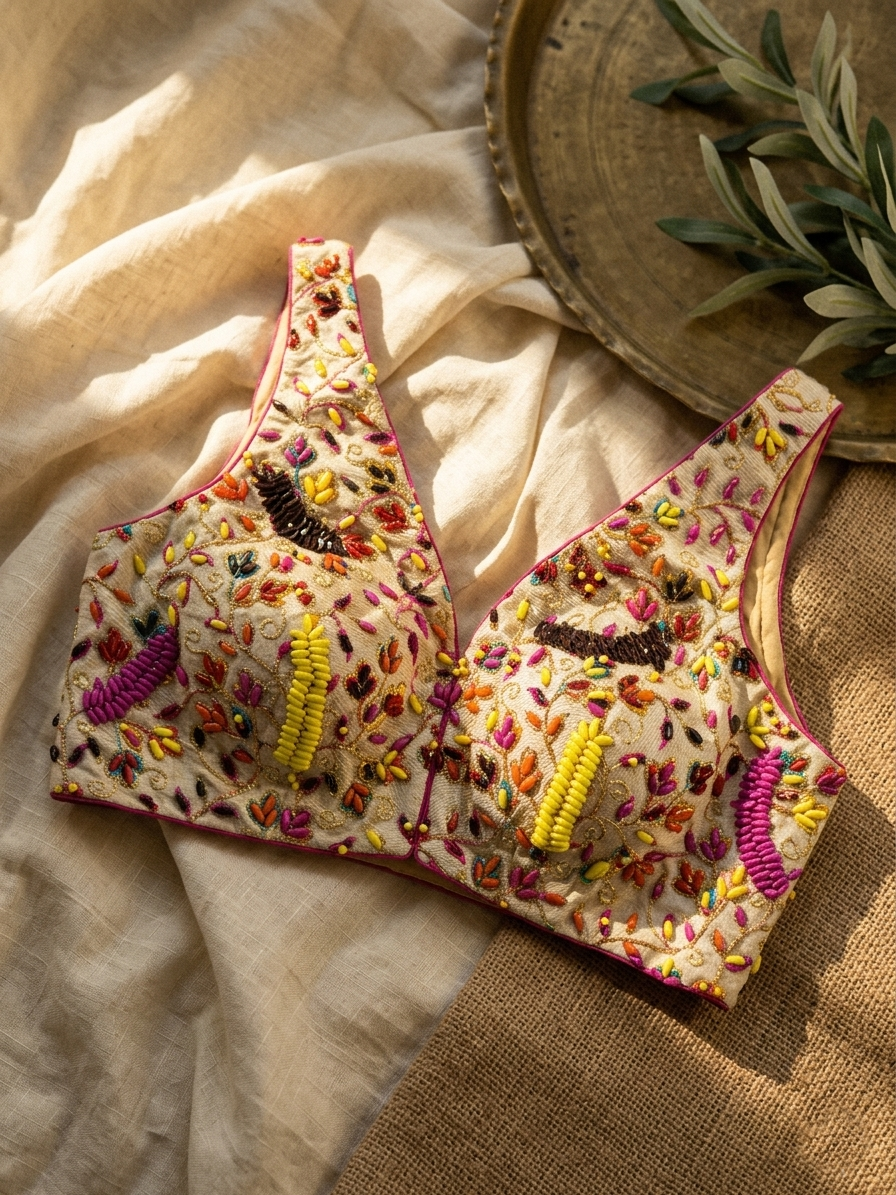 Stylish Pearl Work Silk Blouse