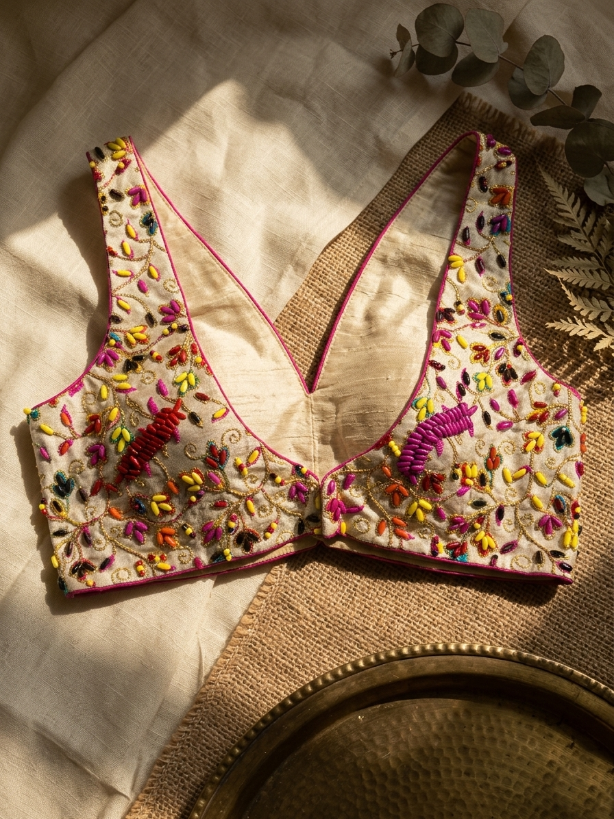 Stylish Pearl Work Silk Blouse