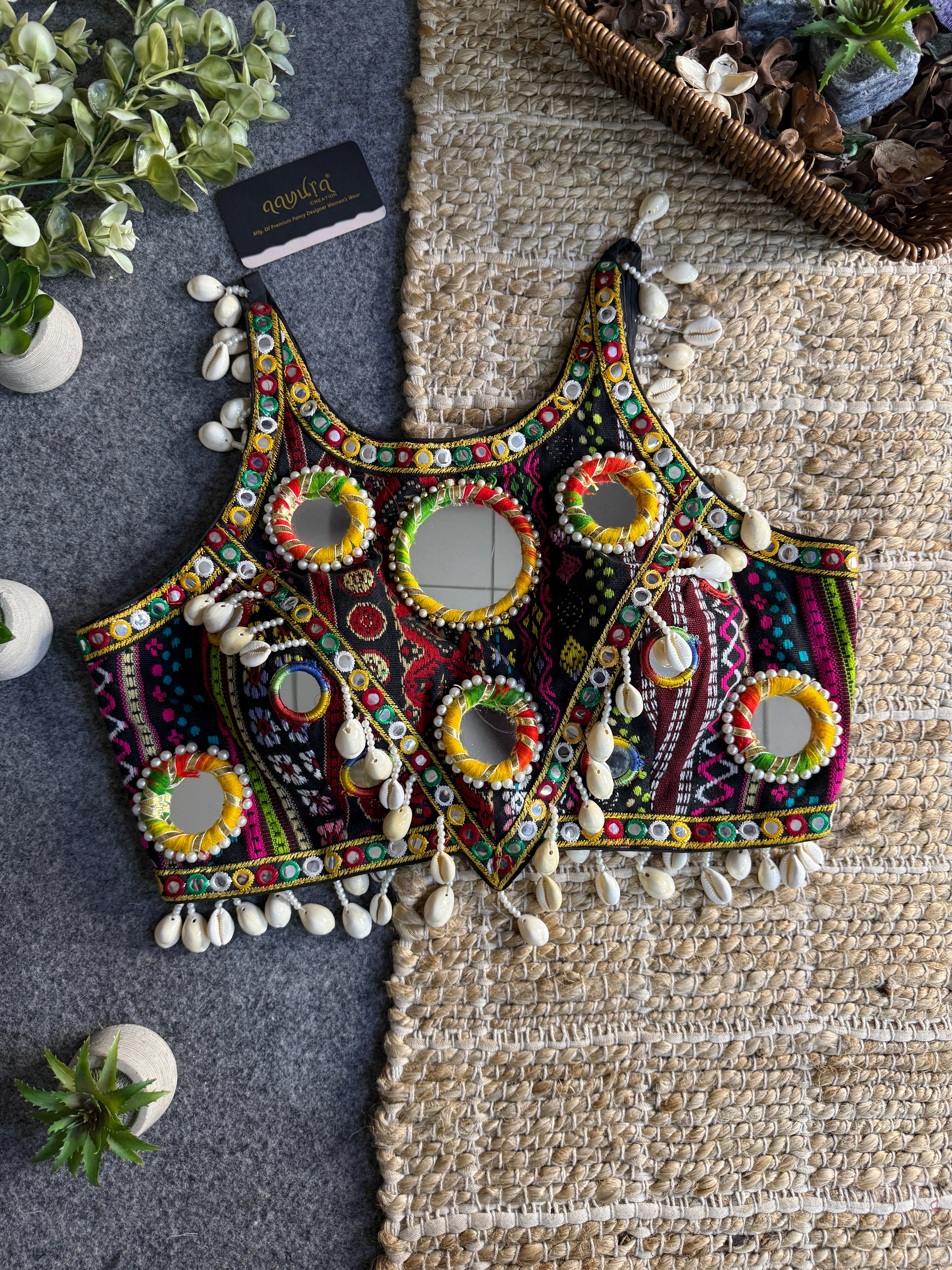 Navratna Mirror & Shell Halter Neck Blouse
