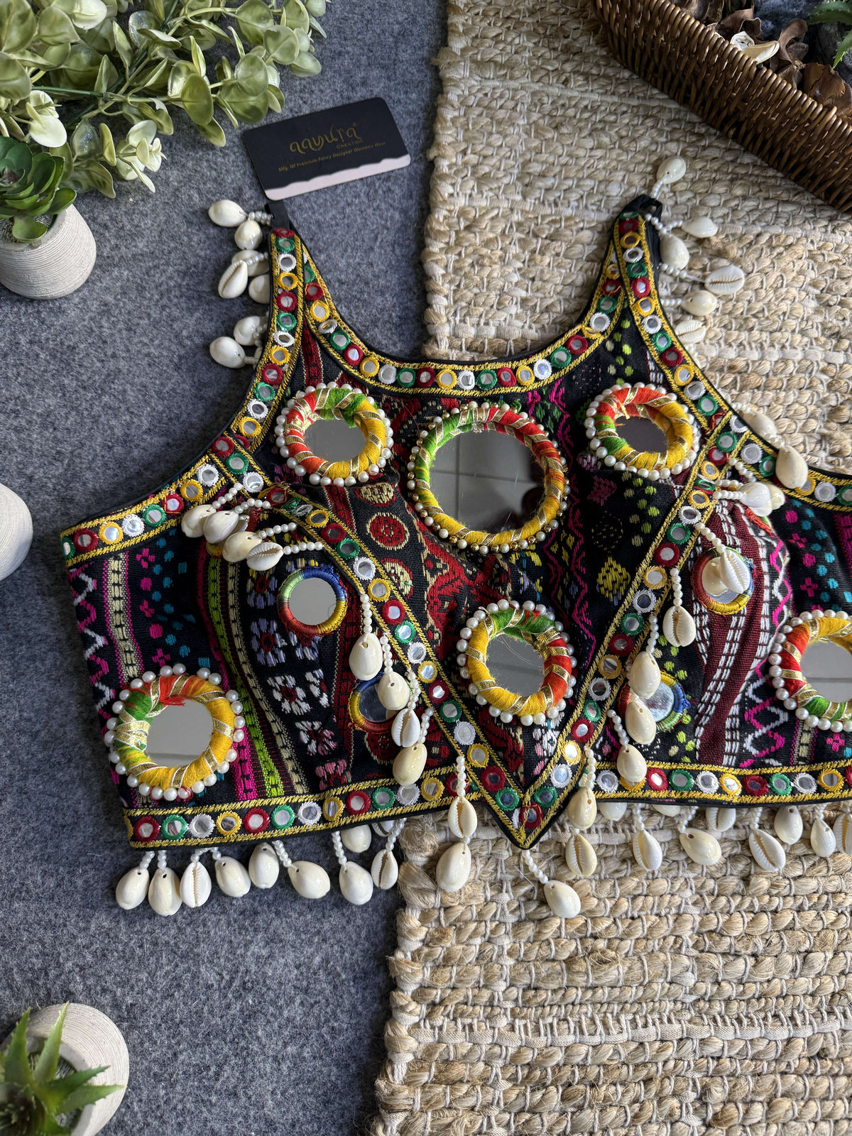 Navratna Mirror & Shell Halter Neck Blouse