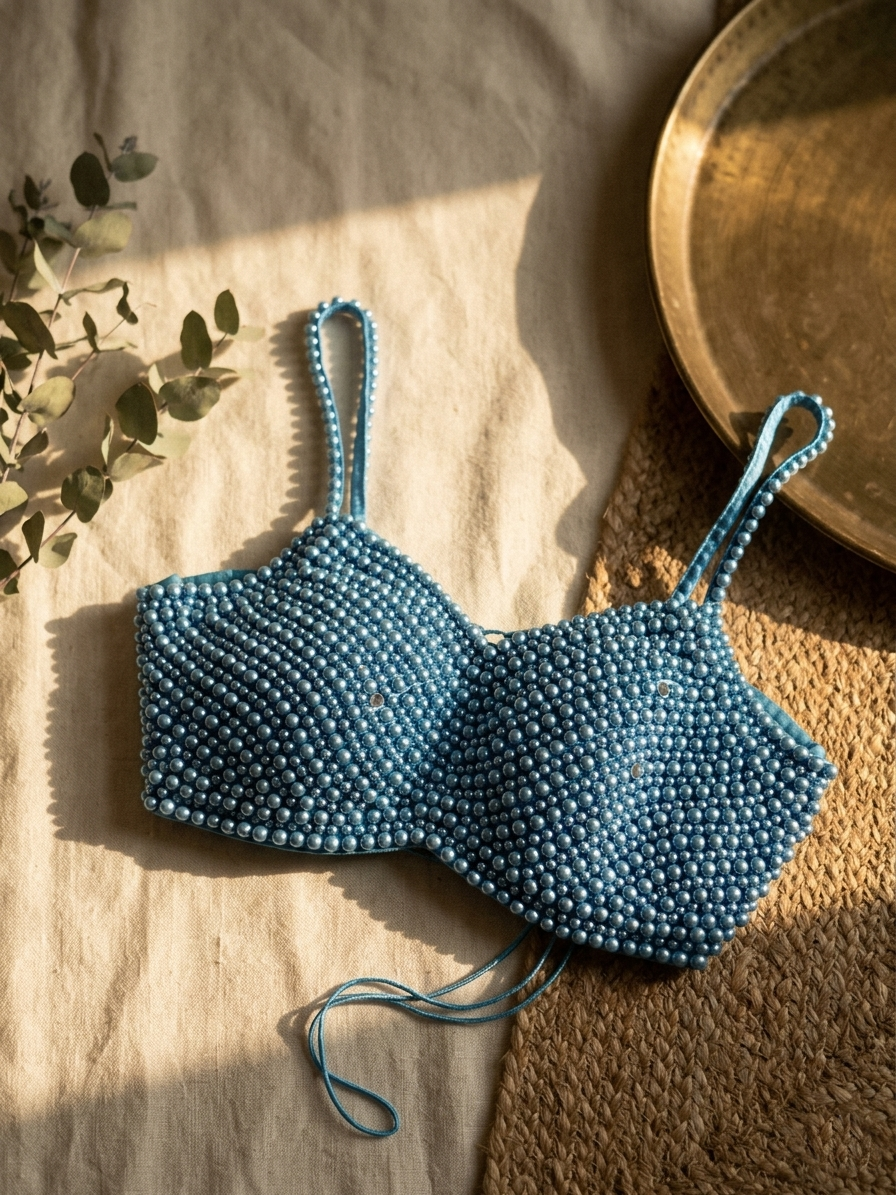 Elegant Pearl Embroidery Silk Blouse