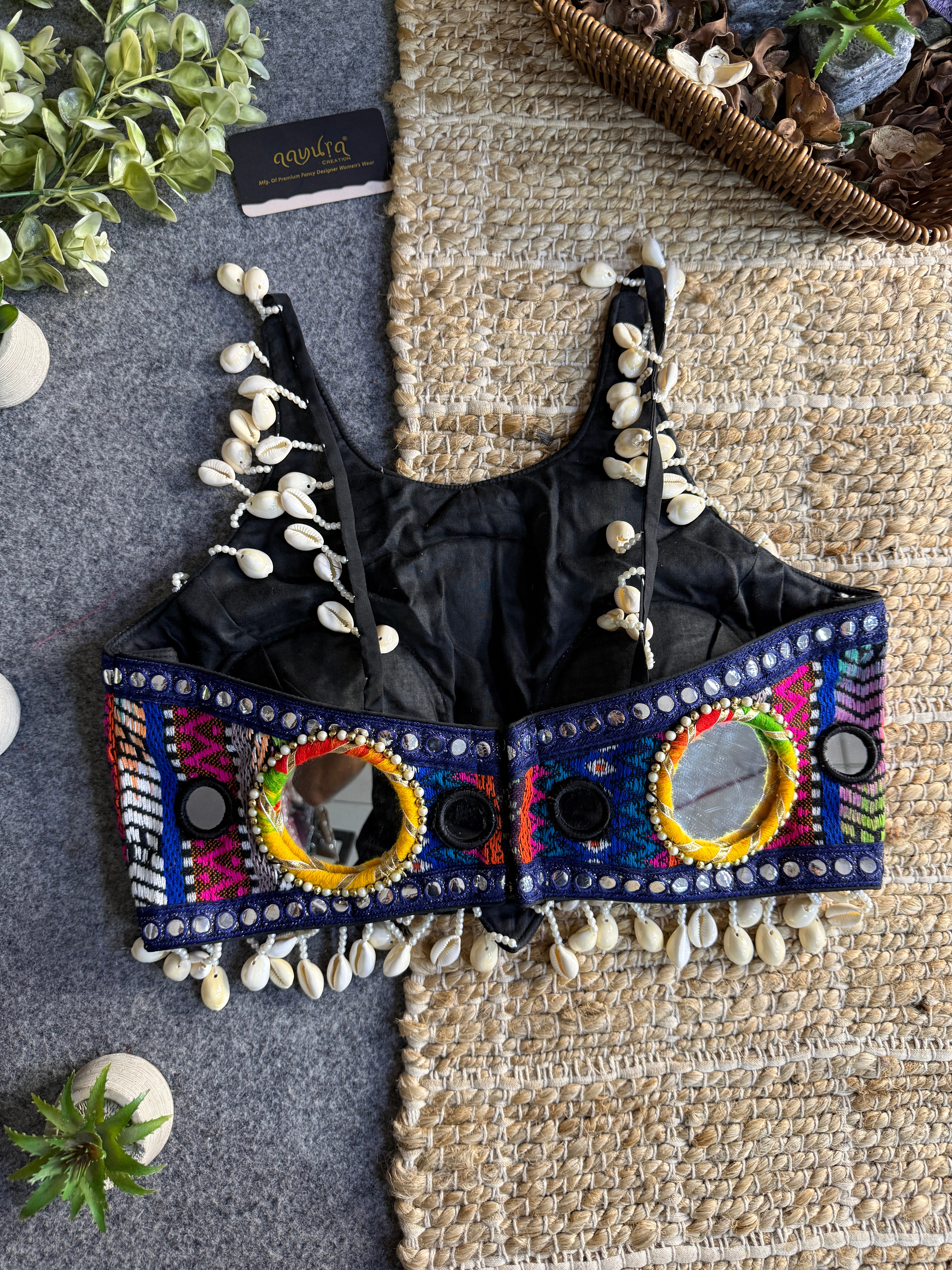 Navratna Mirror & Shell Halter Neck Blouse