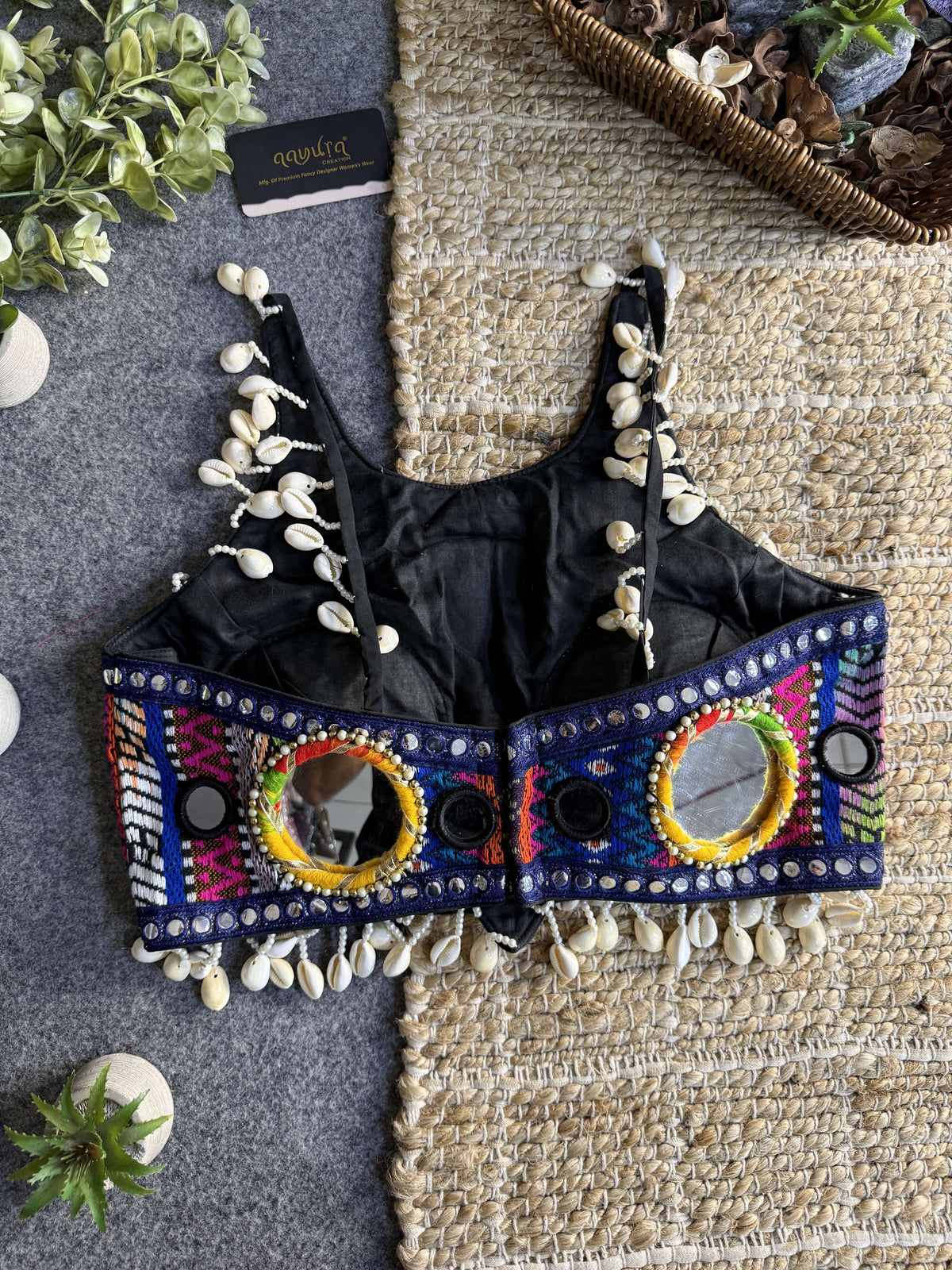 Navratna Mirror & Shell Halter Neck Blouse