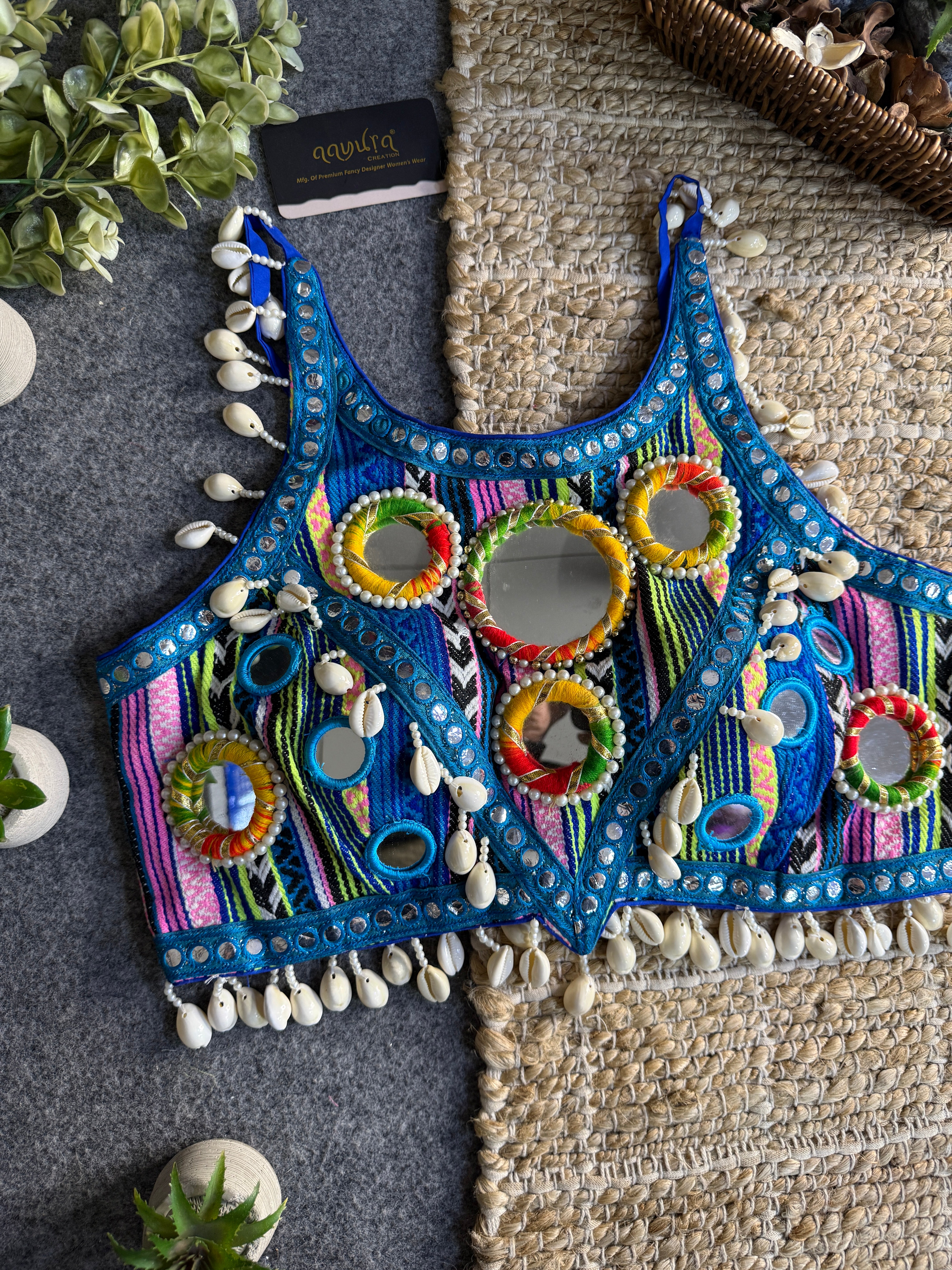Navratna Mirror & Shell Halter Neck Blouse