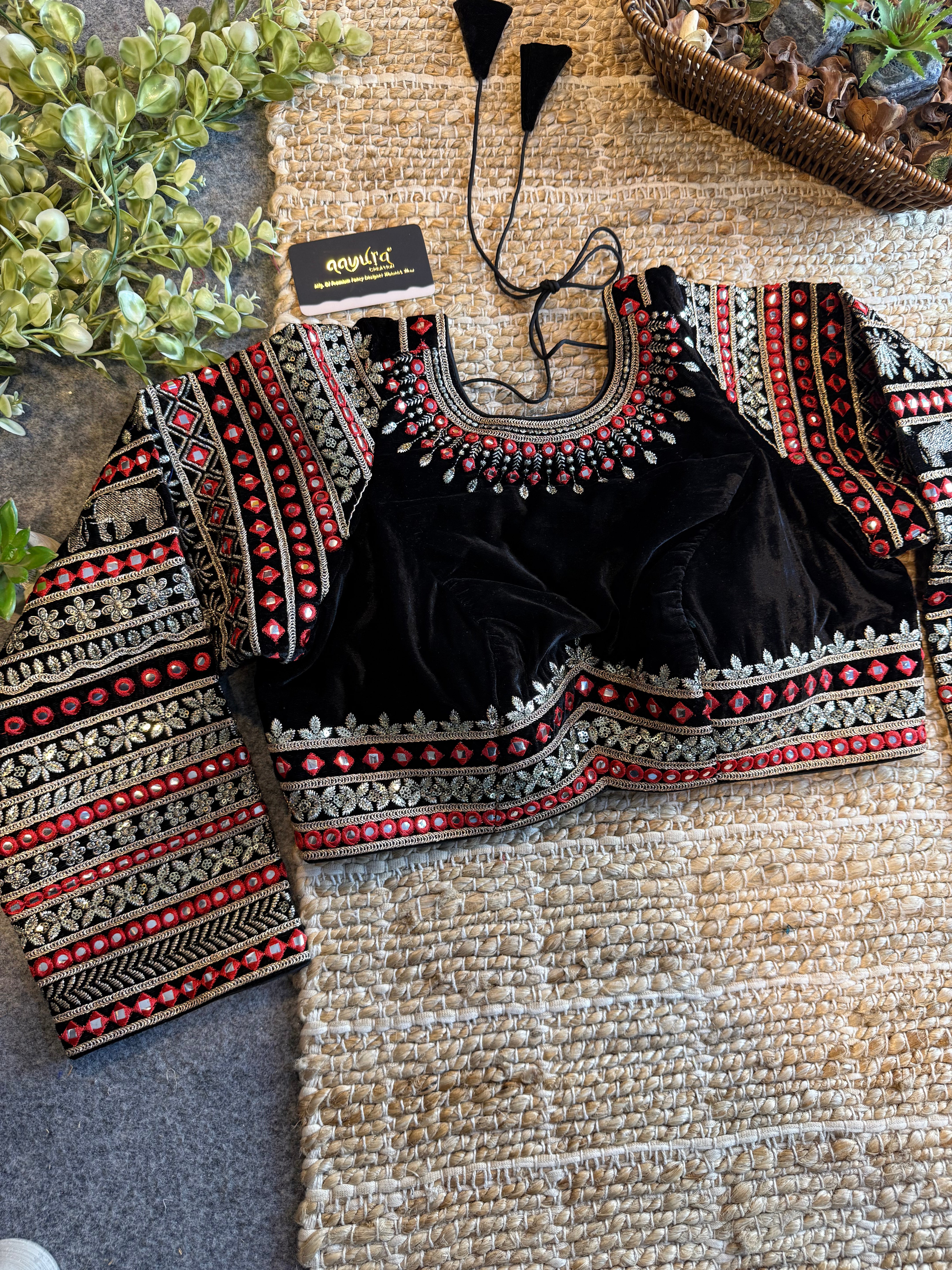 Zara Embroidered Velvet Blouse