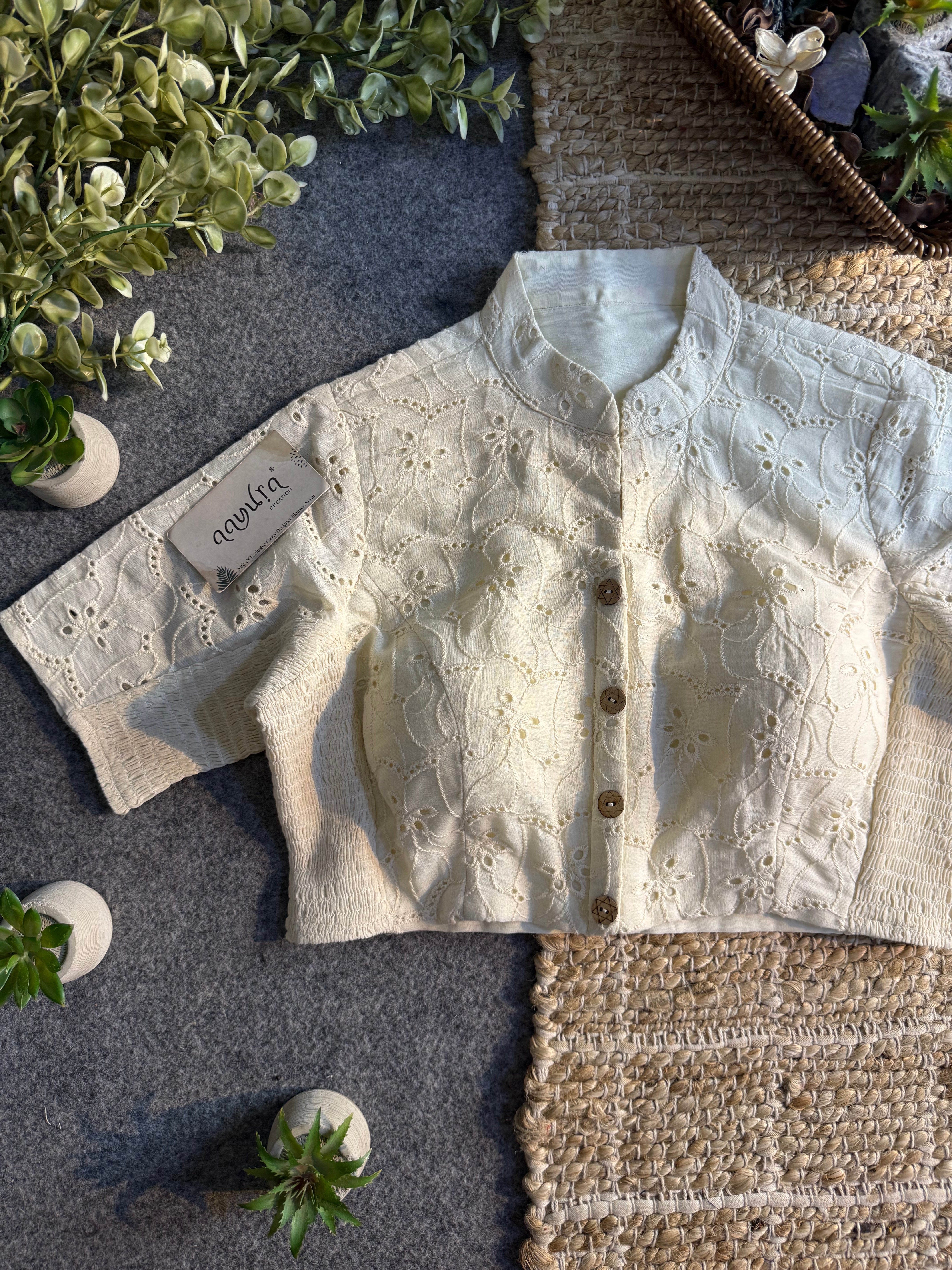 Hakoba High Neck Cotton Stretchable Blouse