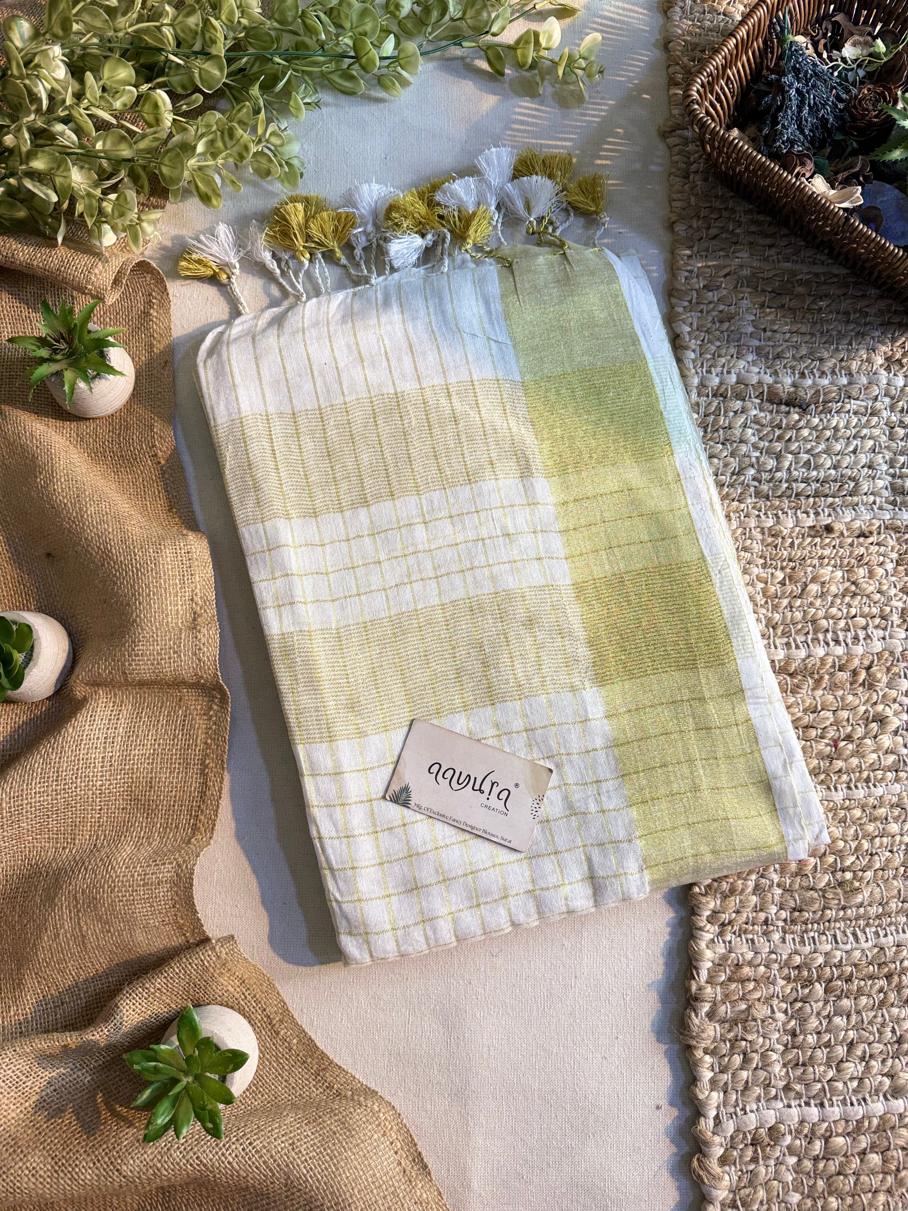 Golden Grace Pure D Linen Saree