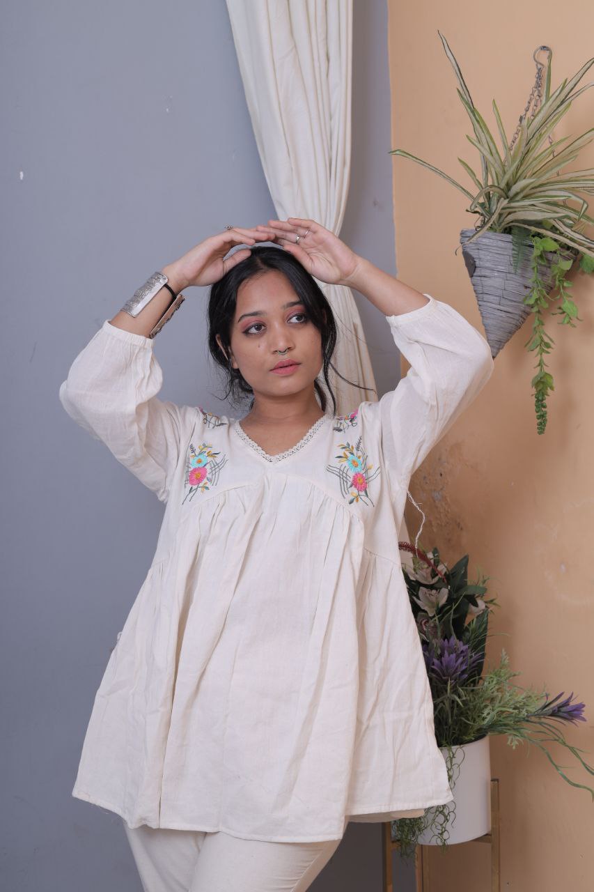 Embroidered Khadi Cotton Summer Top