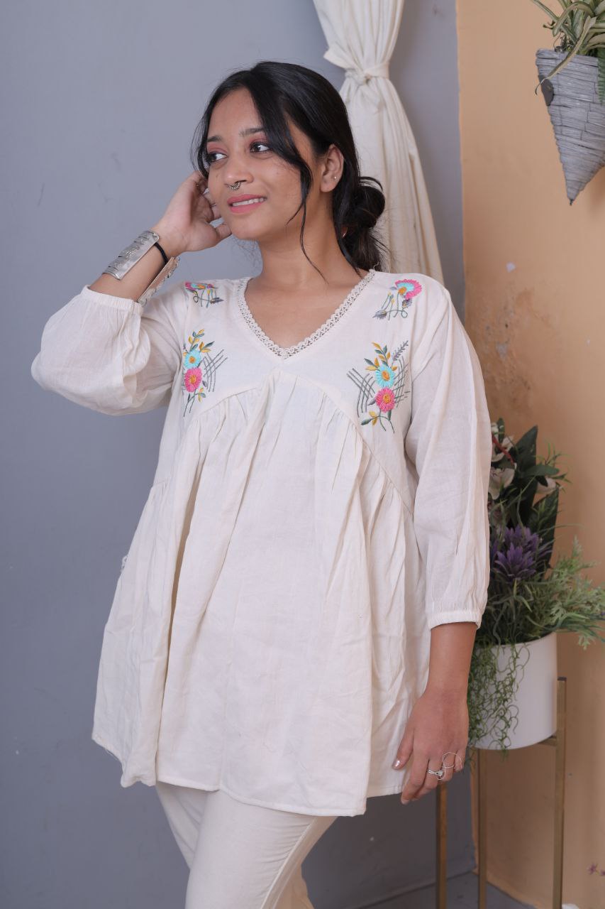 Embroidered Khadi Cotton Summer Top