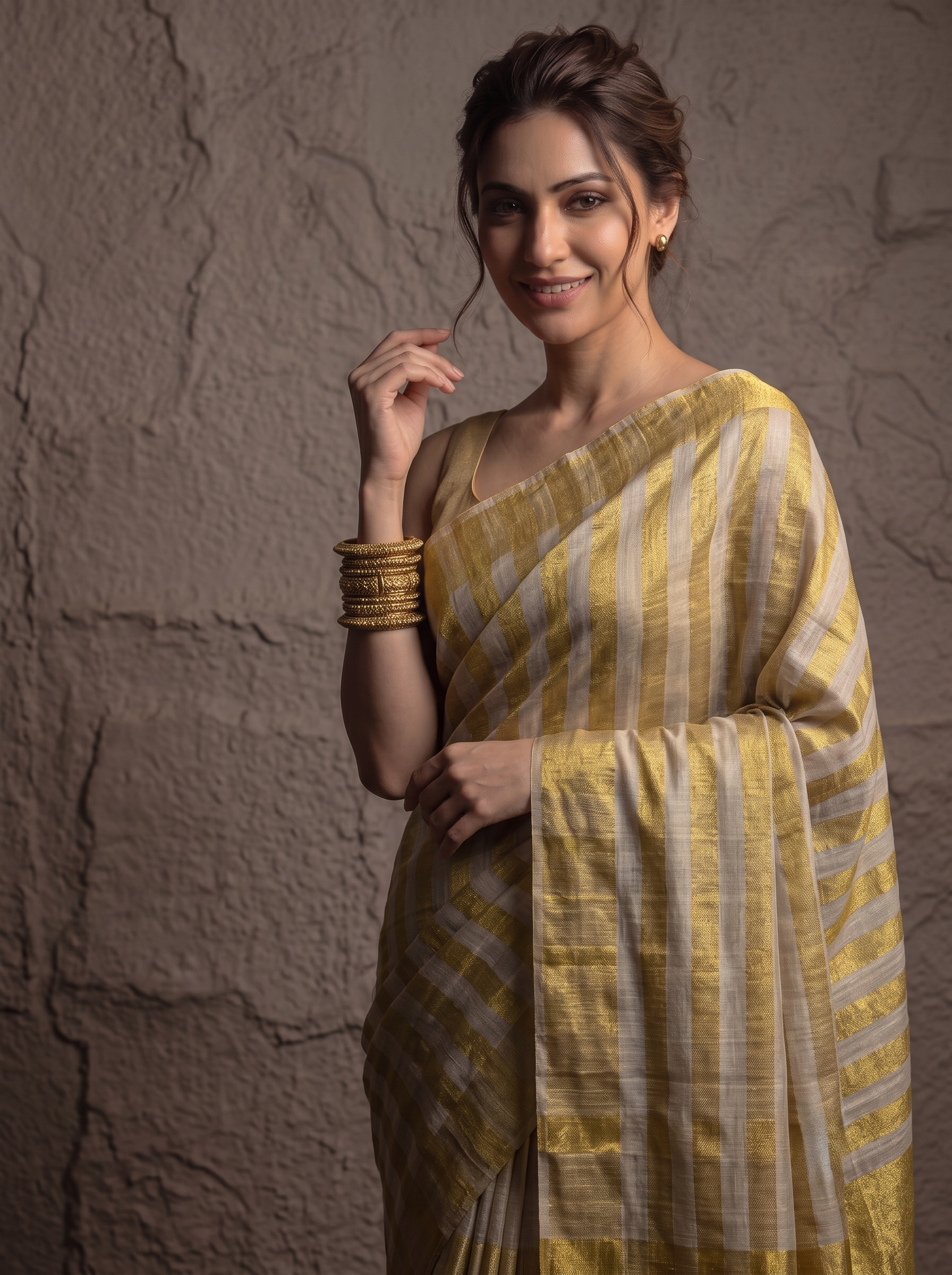 Pastel Checks Charm Linen Tissue Saree