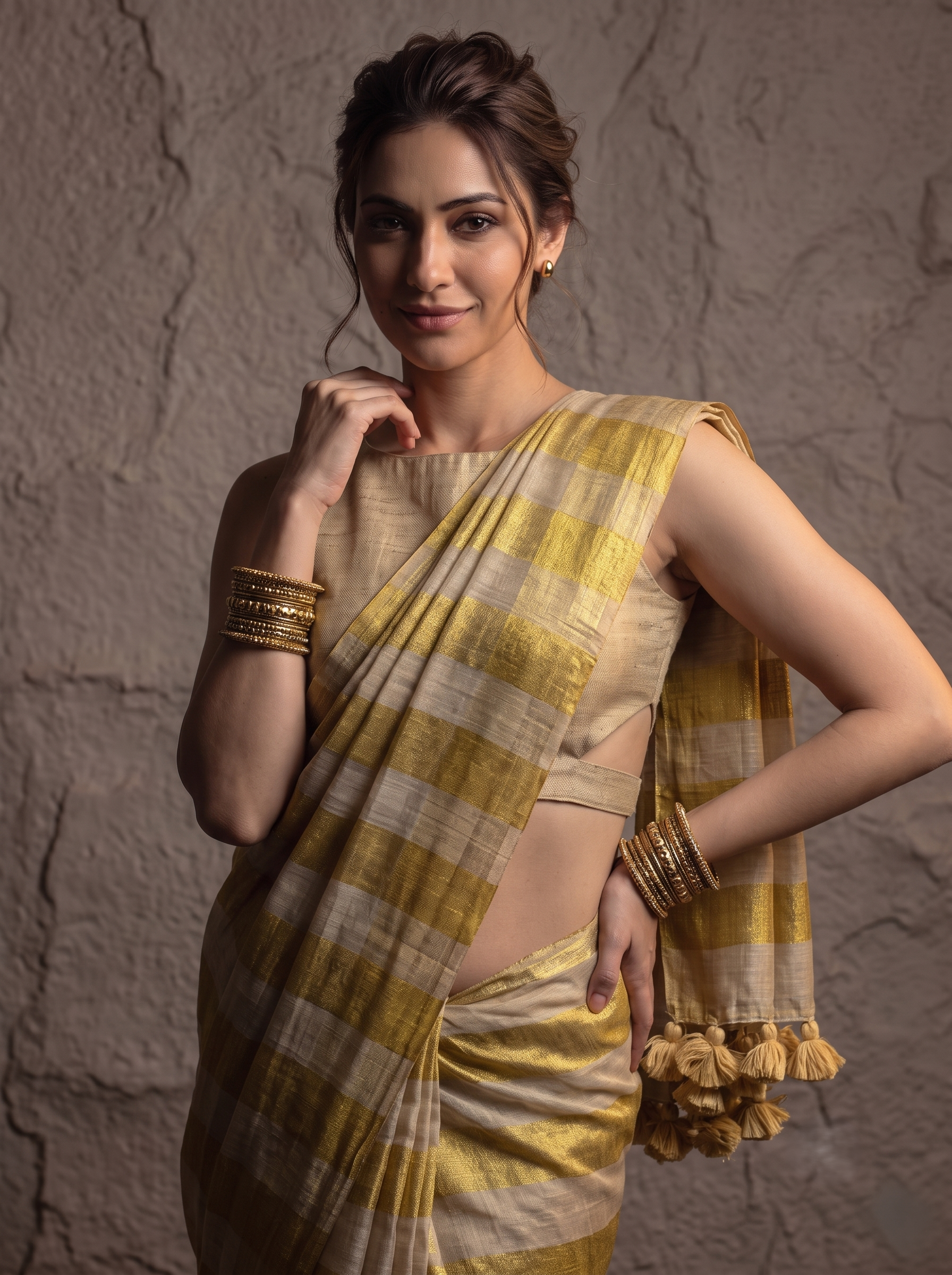 Pastel Checks Charm Linen Tissue Saree