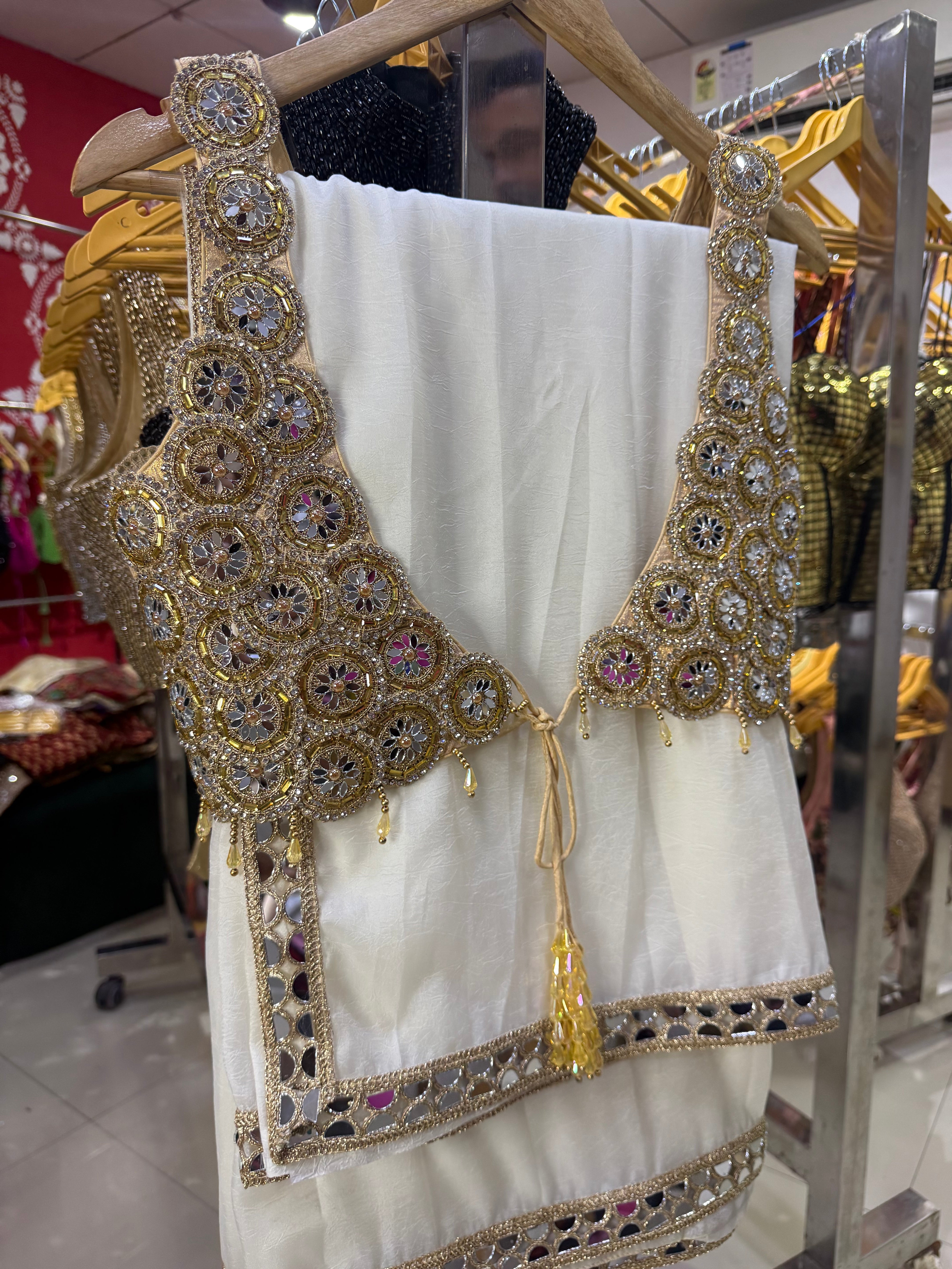Luxury Beads & Mirror Silk Blouse Saree Combo