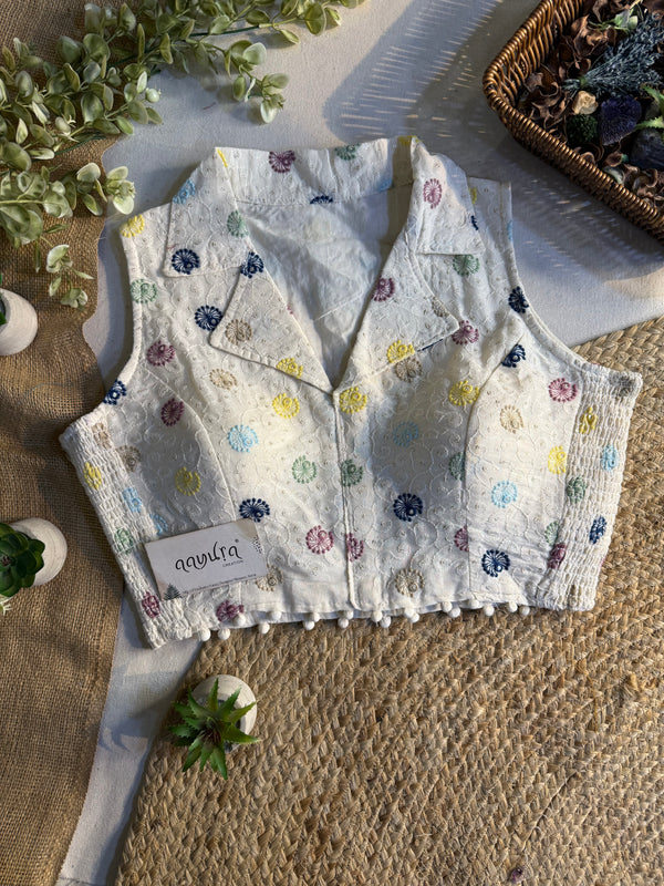 Classic Off-White Stretchable Embroidery Blouse