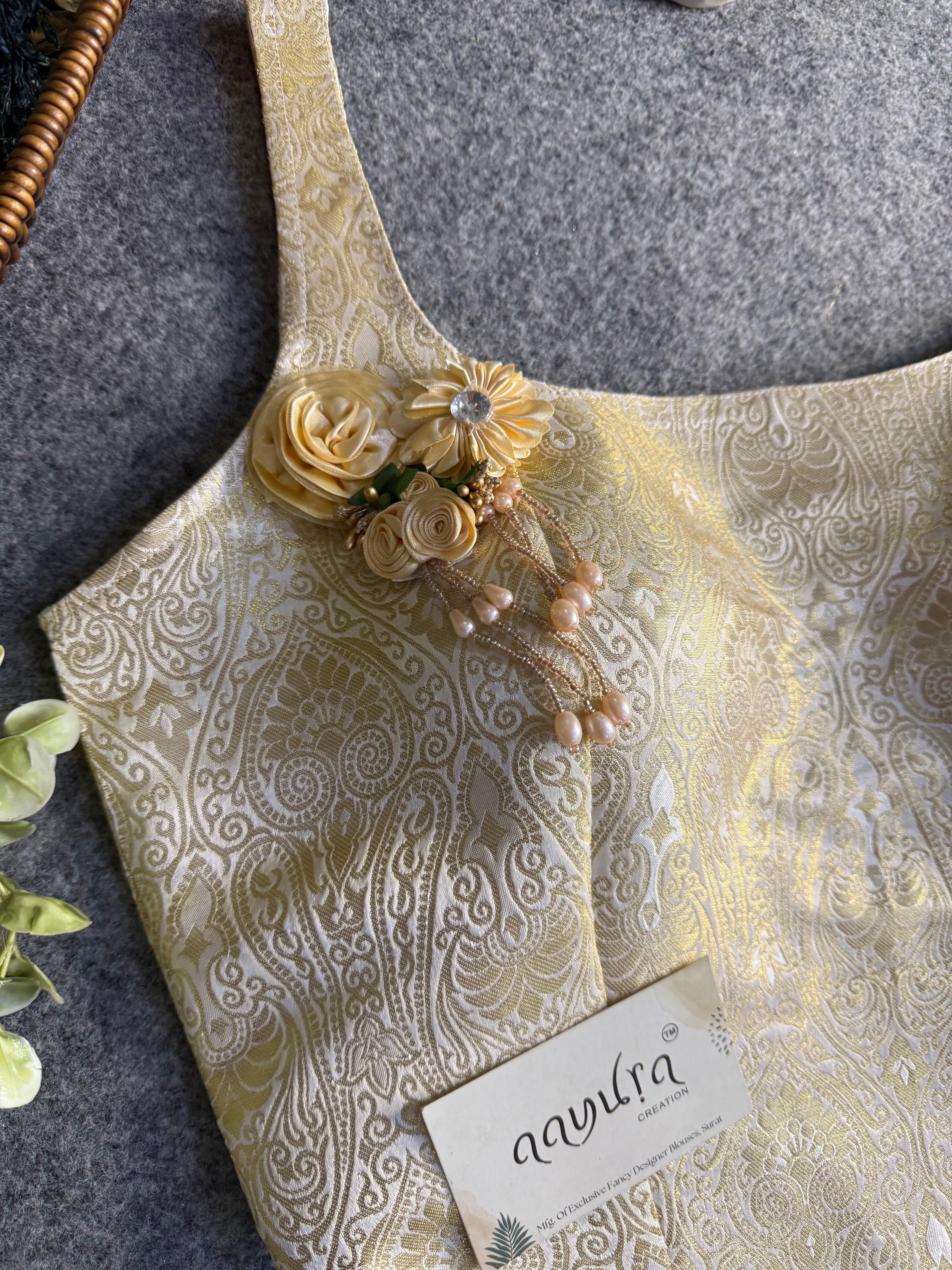 Elite Broach Backless Banarasi Blouse