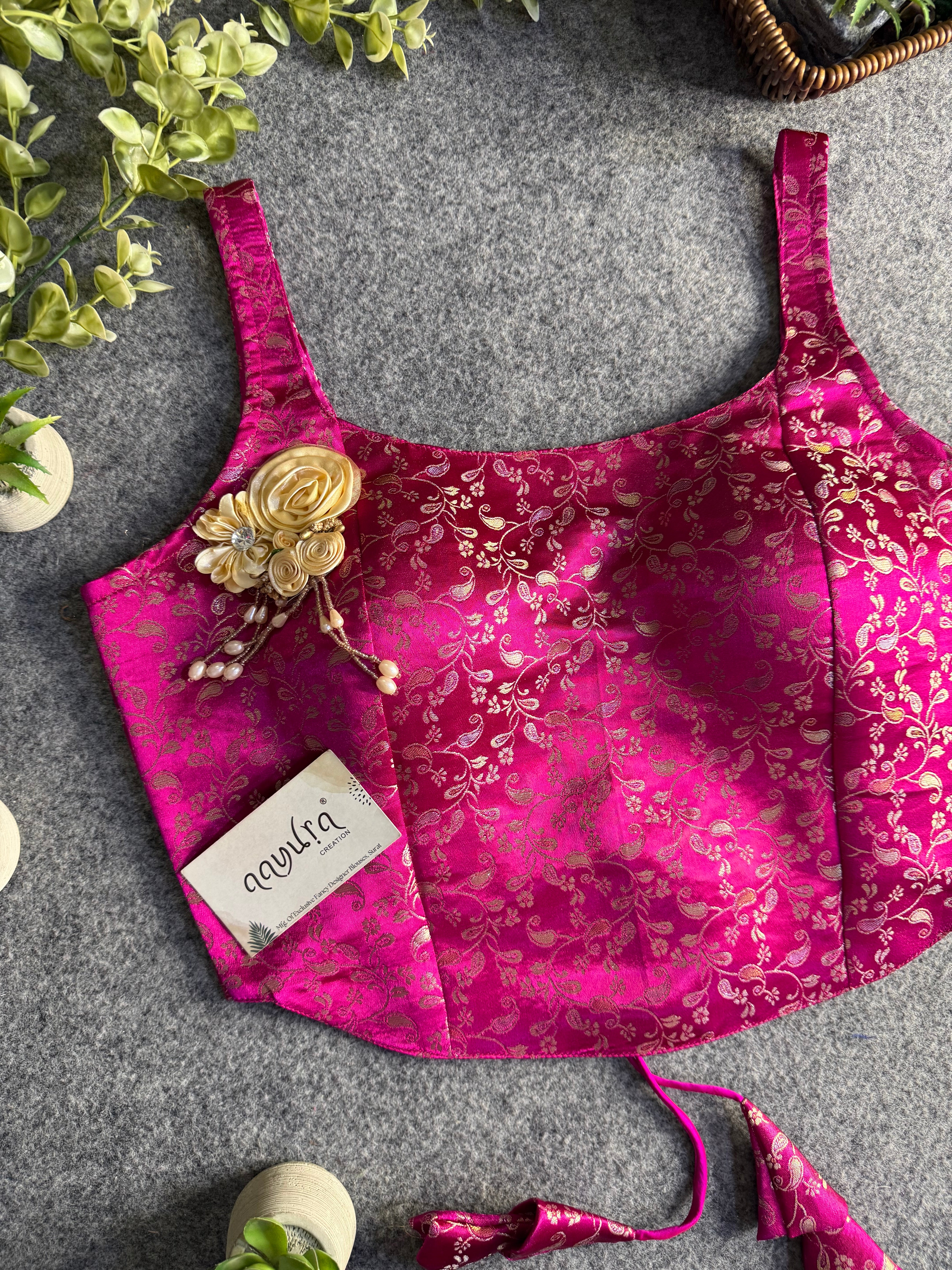Elite Broach Backless Banarasi Blouse