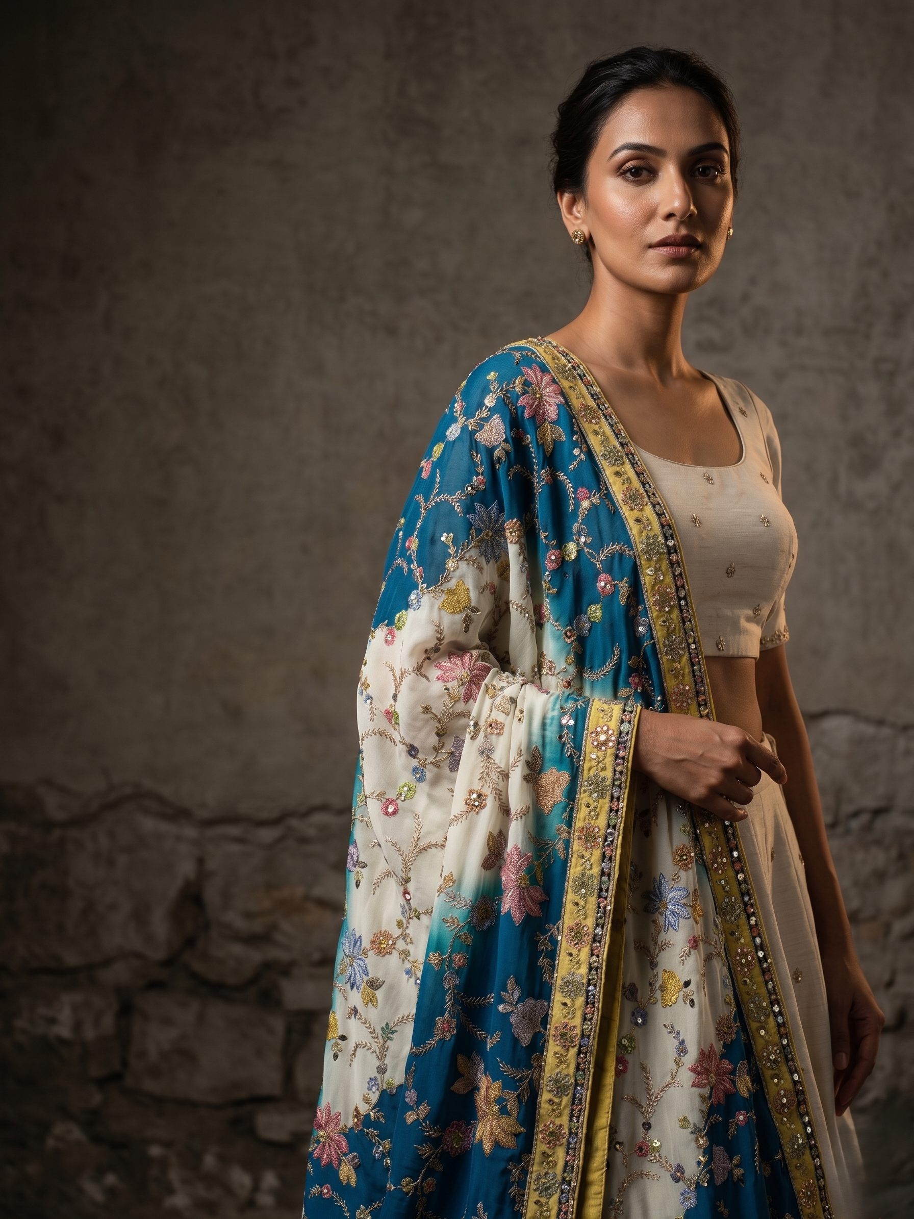 Rangriti Threadwork Chinon Dupatta