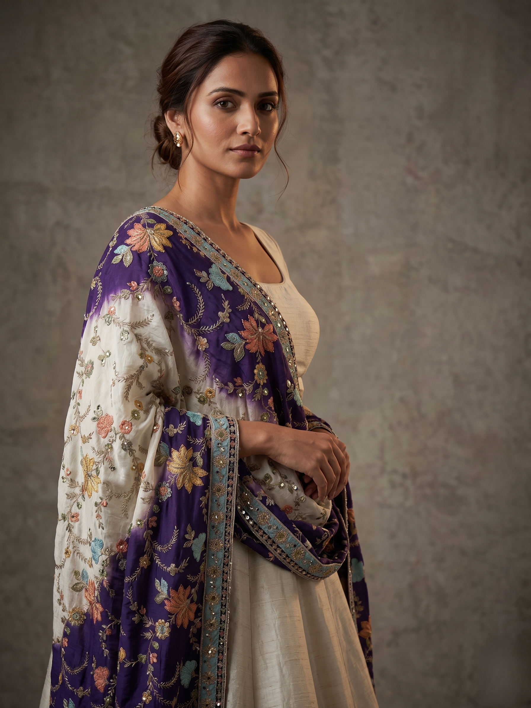 Rangriti Threadwork Chinon Dupatta