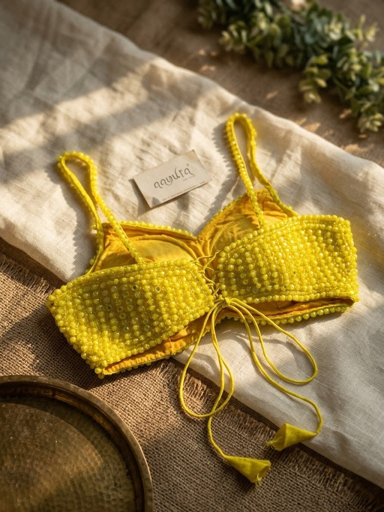 Elegant Pearl Embroidery Silk Blouse